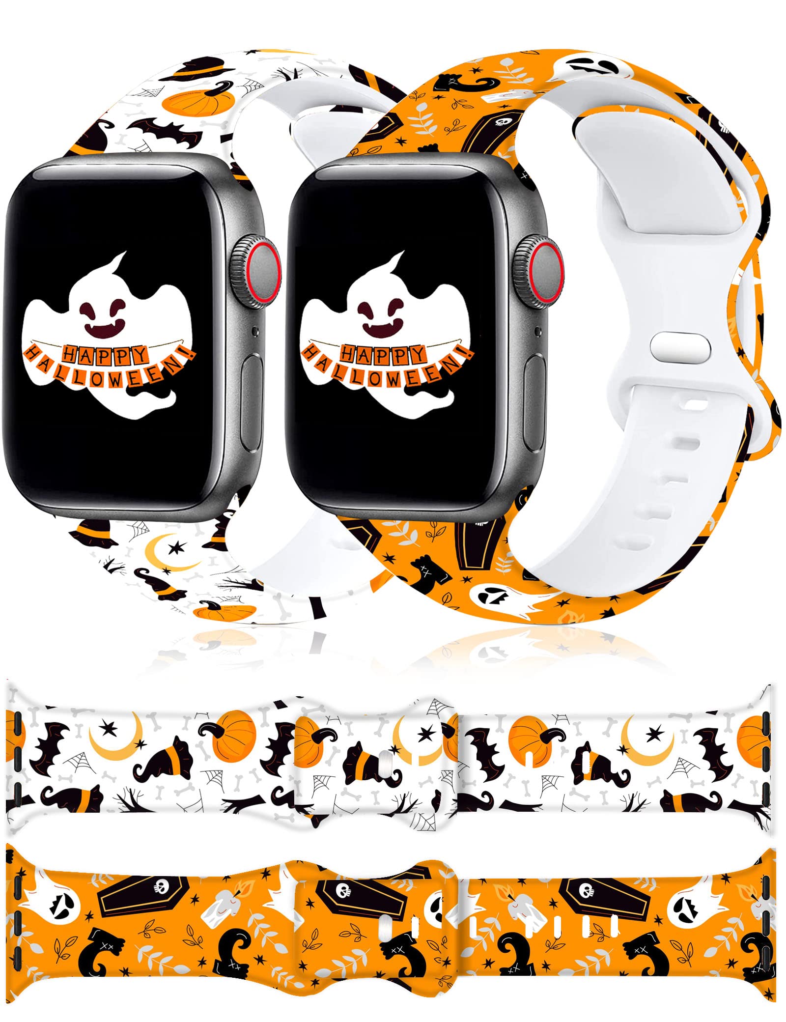 2 Pack Christmas Apple Watch Bands for 38mm 40mm 41mm 42mm 44mm 45mm 49mm - Festive Holiday Silicone Sport Strap Compatible with iWatch Ultra SE Series 8/7/6/5/4/3/2/1 - Cute Snowman Santa Reindeer Snowflake Design for Women Men - Perfect Xmas Gift & Daily Wear for Workouts & Holiday Parties