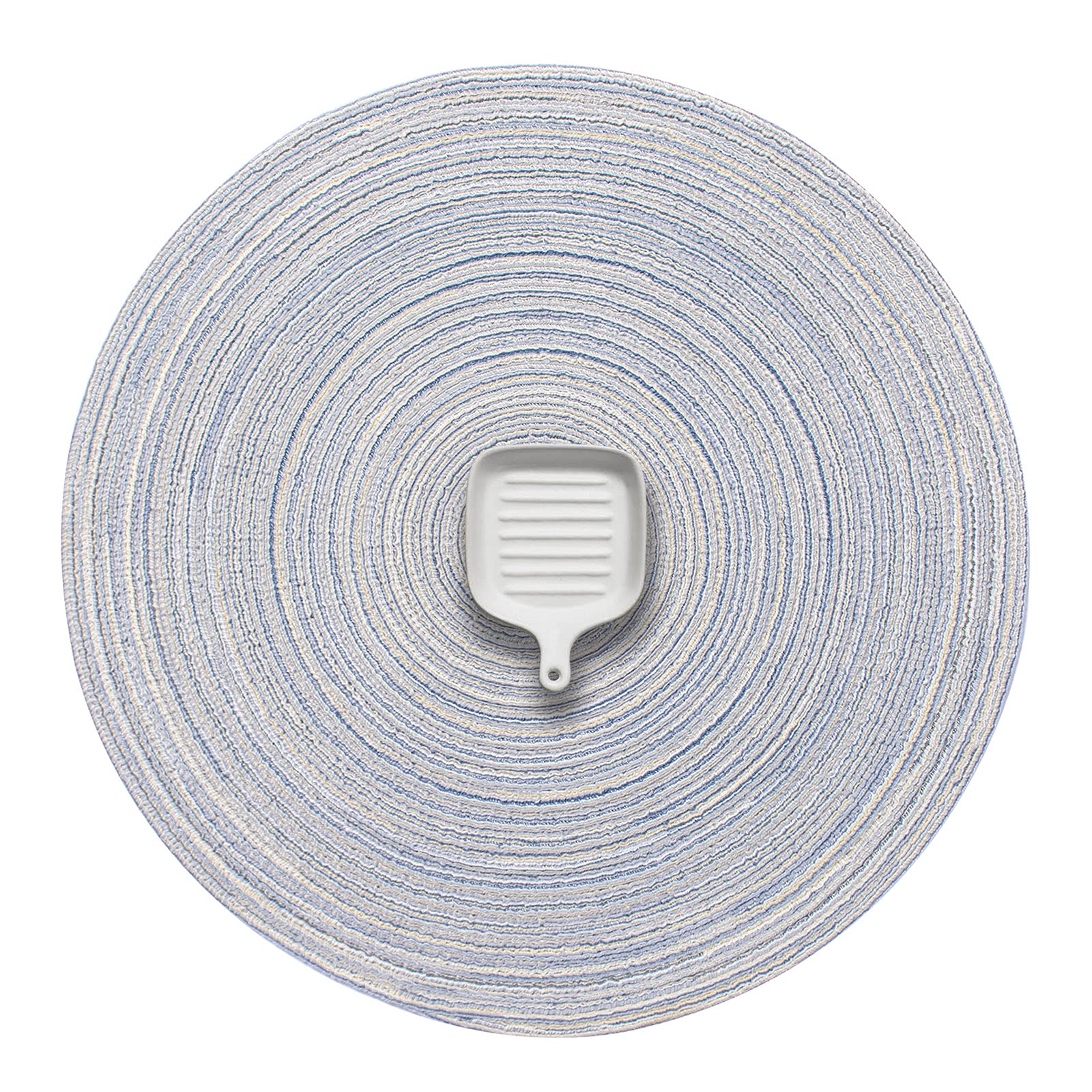 AHHFSMEI 15 Inch Round Braided Placemats Set of 6 - Natural Woven Heat Resistant Table Mats for Dining, Kitchen & Outdoor Use (Ballad Blue)