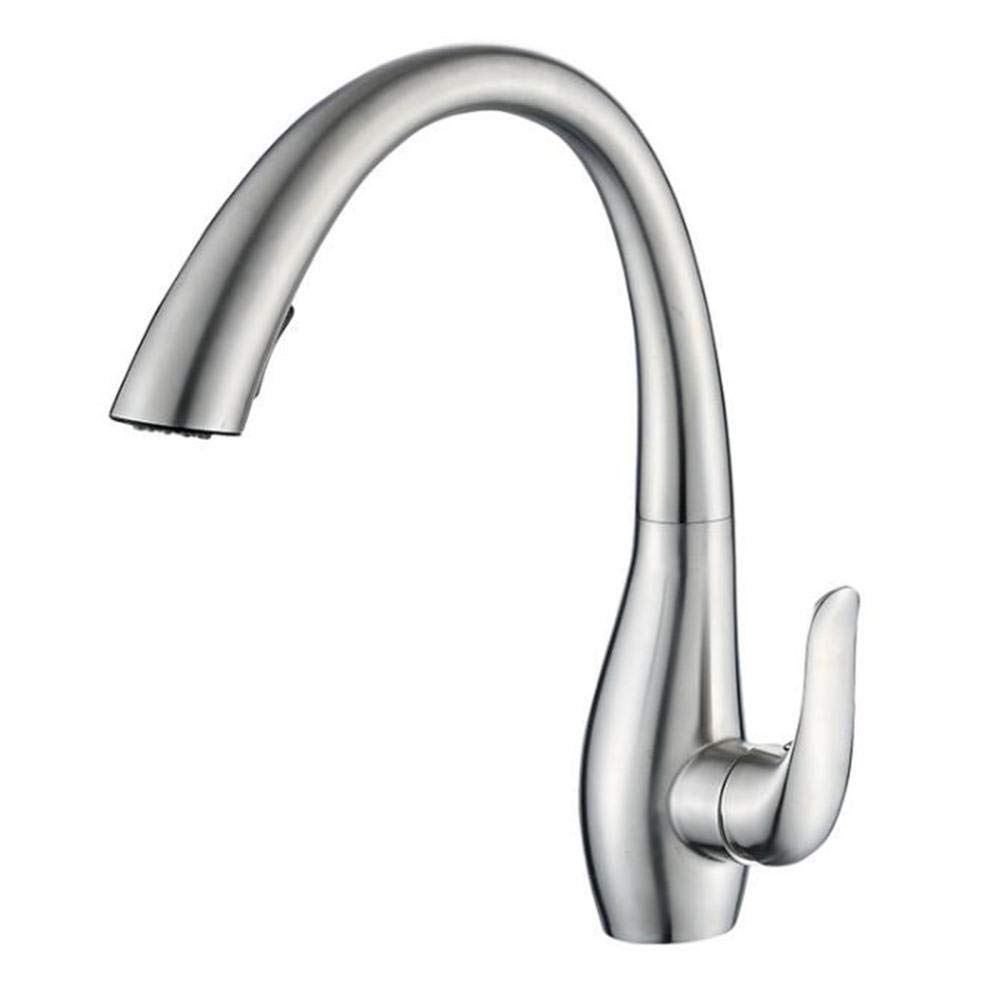 Stainless Steel Brushed Kitchen Faucet with Pull Down Sprayer, Dual Mode Hot and Cold Water, Hidden Nozzle, 360° Rotation, Ideal for Modern Kitchen Sinks