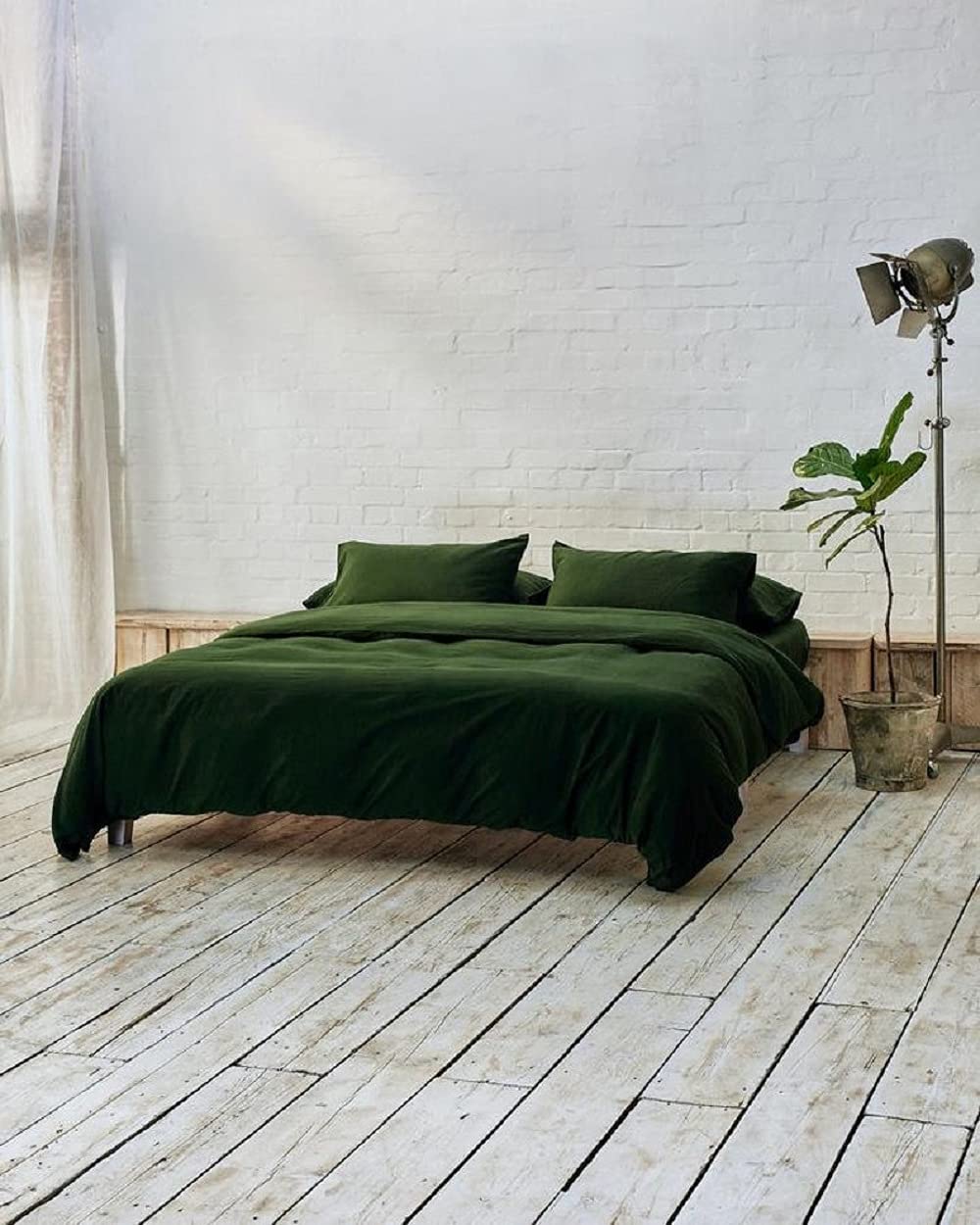 Stonewashed Cotton Duvet Cover Set with Button Closure - King Size Soft Bedding in Forest Green - Perfect for Master Bedroom, Guest Room & Cozy Home Decor