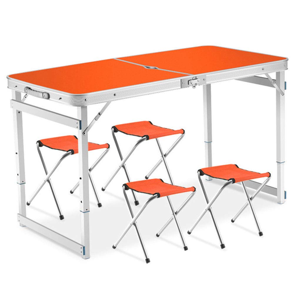 ZLYCZW Adjustable Height Aluminum Folding Picnic Table with 4 Stools - Portable Lightweight Outdoor Dining Set for Camping, BBQ, Beach & Backyard Parties (Orange)