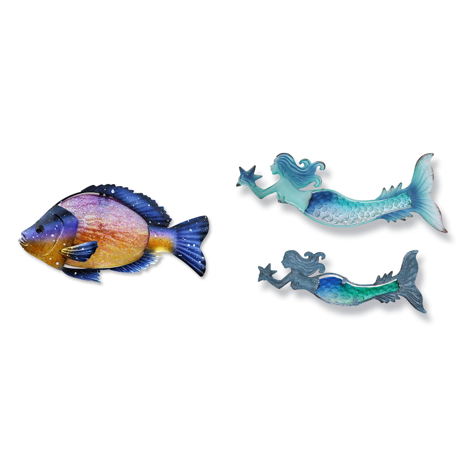 LIFFY Metal Fish Wall Decor Mermaid Art Sculpture - Ocean-Themed Hanging Art for Outdoor Beach, Sea, Pool, and Garden Decorations