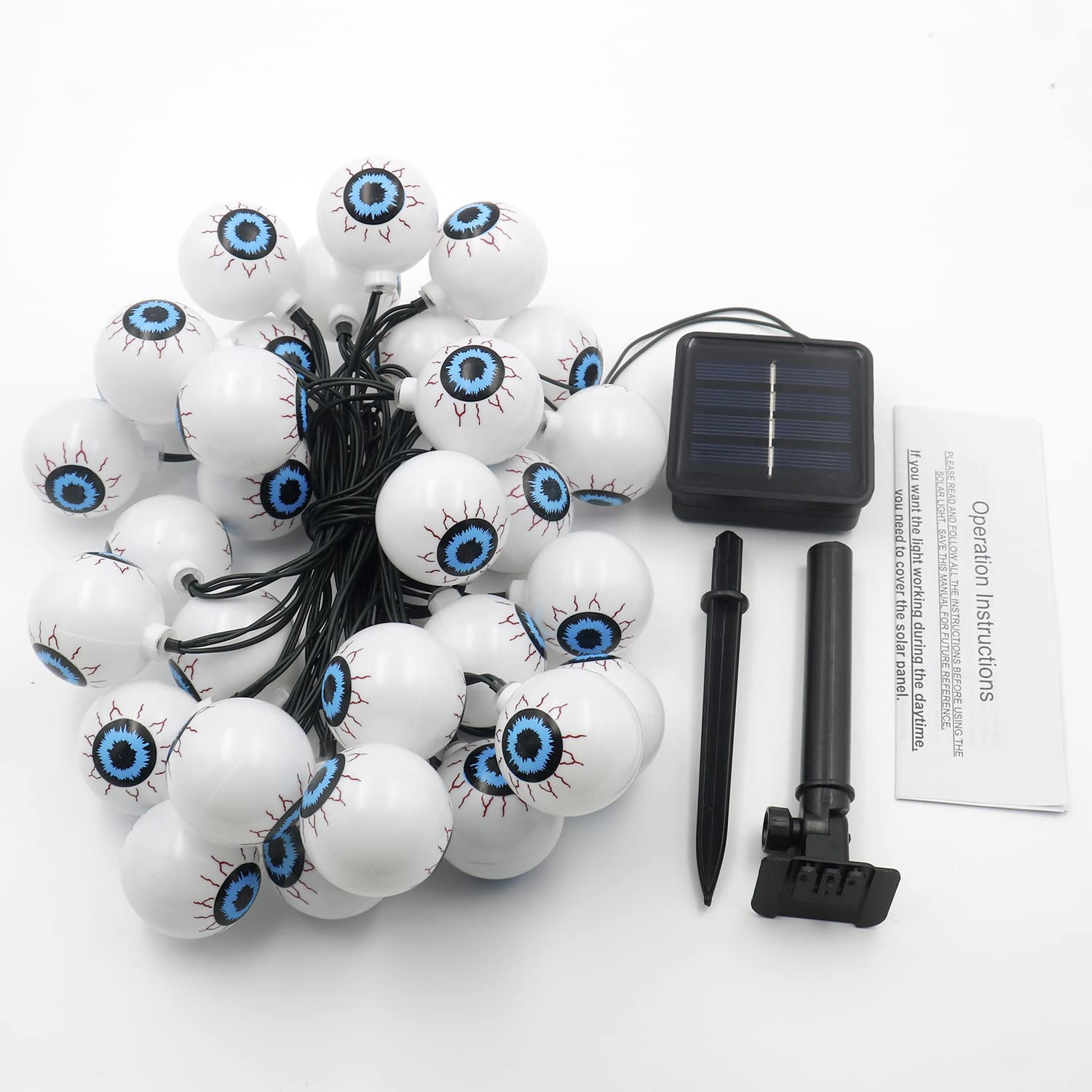 Solar Halloween Eyeball String Lights Outdoor - 30 LED Scary Eyeball Lights with 8 Lighting Modes, 21ft Waterproof Halloween Decorations for Garden, Window, Porch - Perfect for Halloween Party, Yard Decor & Spooky Nighttime Ambiance