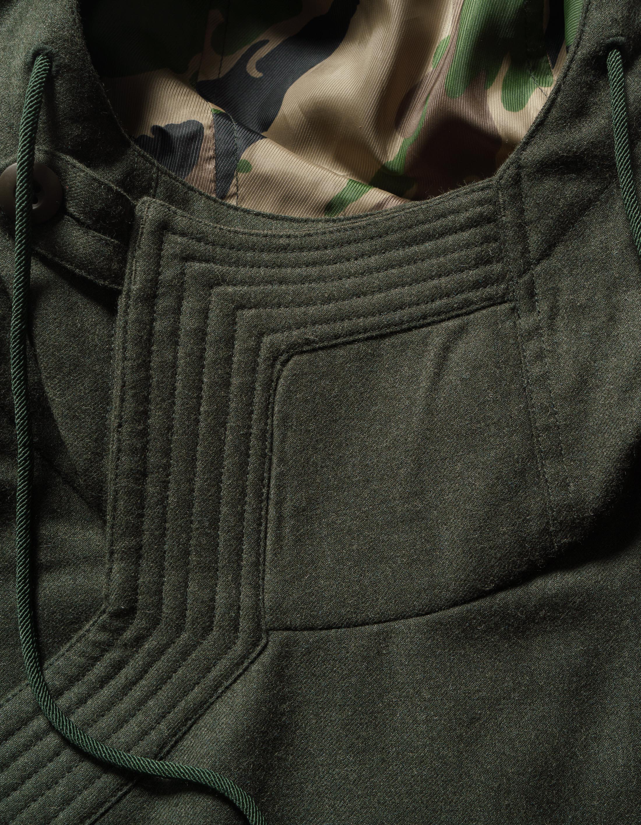 6067 Merino Wool Tibetan Monk Jacket for Men - Dark Olive Winter Coat for Meditation, Yoga & Outdoor Activities