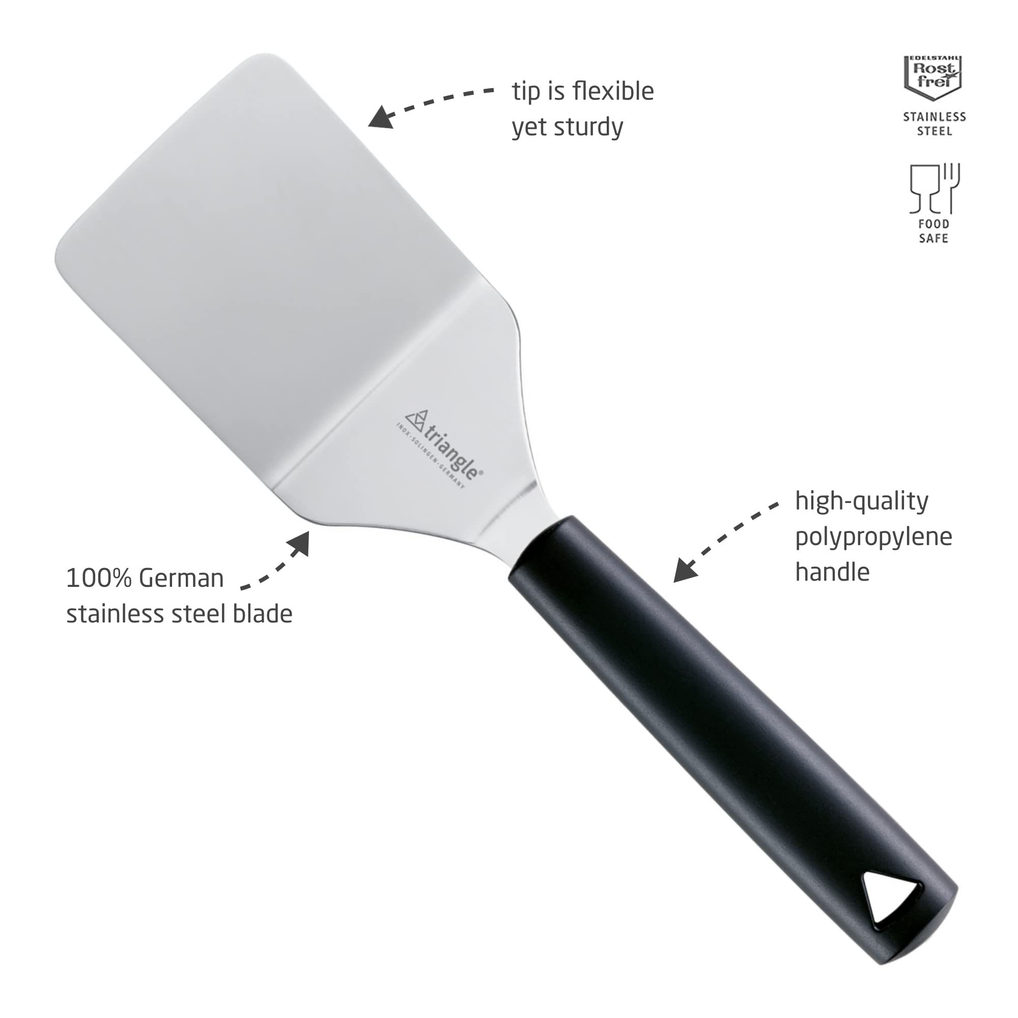 Premium Stainless Steel Triangle Spatula 3-inch (7.5 cm) - GreenGrip Non-Slip Handle - Perfect for Plating, Flipping & Food Presentation - Dishwasher Safe - Professional Kitchen Tool - Made in Germany - Ideal for Chefs, Bakers & Home Cooking Enthusiasts
