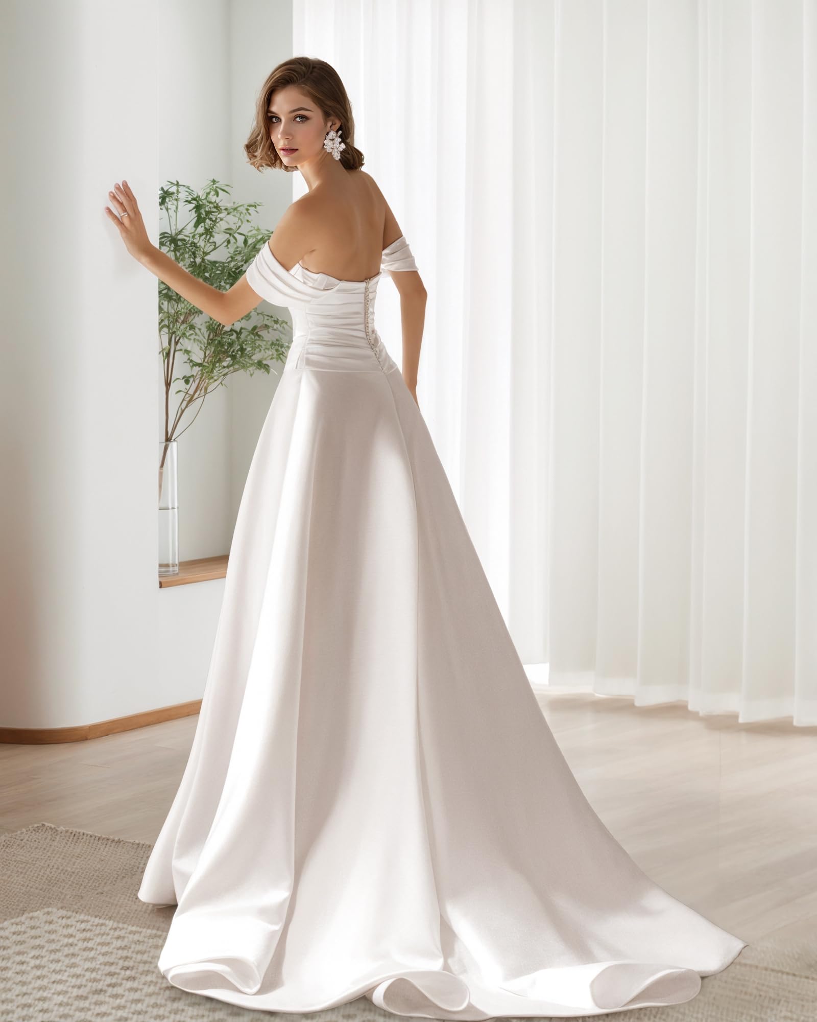 JAEDEN 2025 Satin A-Line Wedding Dress for Bride with Pleat Sweetheart Neckline - Elegant Bridal Gown for Church Ceremony, Beach Wedding & Reception