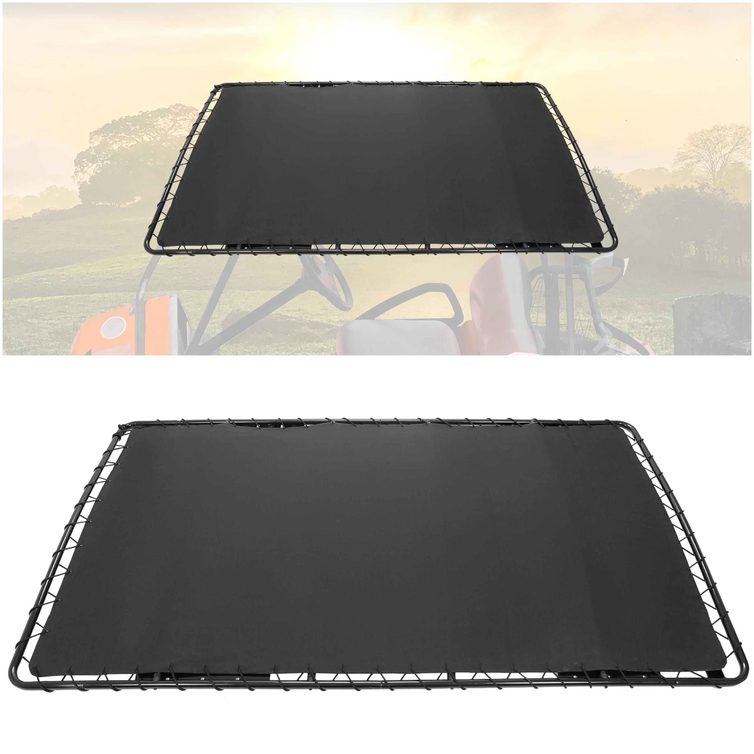 Universal Golf Cart Sun Top Canopy - Black Steel Frame Roof Compatible with EZGO, Club Car & Yamaha Carts | Extended Top Sail Canvas for Shade & Weather Protection | Perfect for Golf Courses, Resorts & Outdoor Events