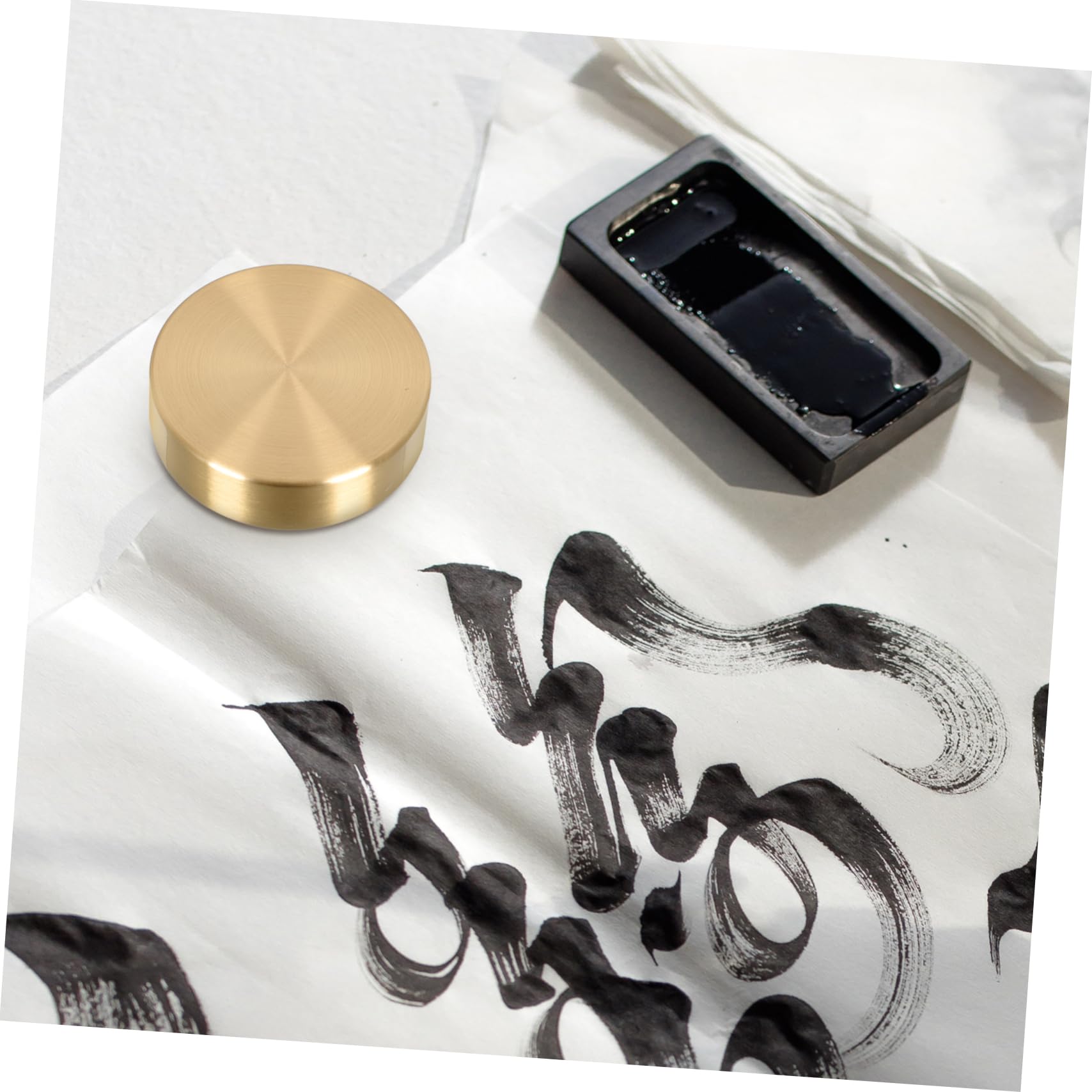 MOBUTOFU 4-Piece Brass Round Ruler Paperweight Set - Heavy Duty Letter Holder for Painting, Calligraphy & Office Use - Perfect for Artists, Writers & Stationery Lovers