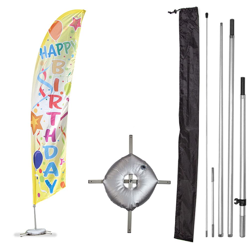 Vispronet Premium Happy Birthday Feather Flag Kit – 13ft Pole Set with Cross Base, Weight Bag & Pole Sleeve Bag – Perfect for Birthday Parties, Outdoor Events, Store Promotions & Venue Decorations – Printed in USA – Ideal for Backyard Celebrations, Retail Displays & Festive Gatherings