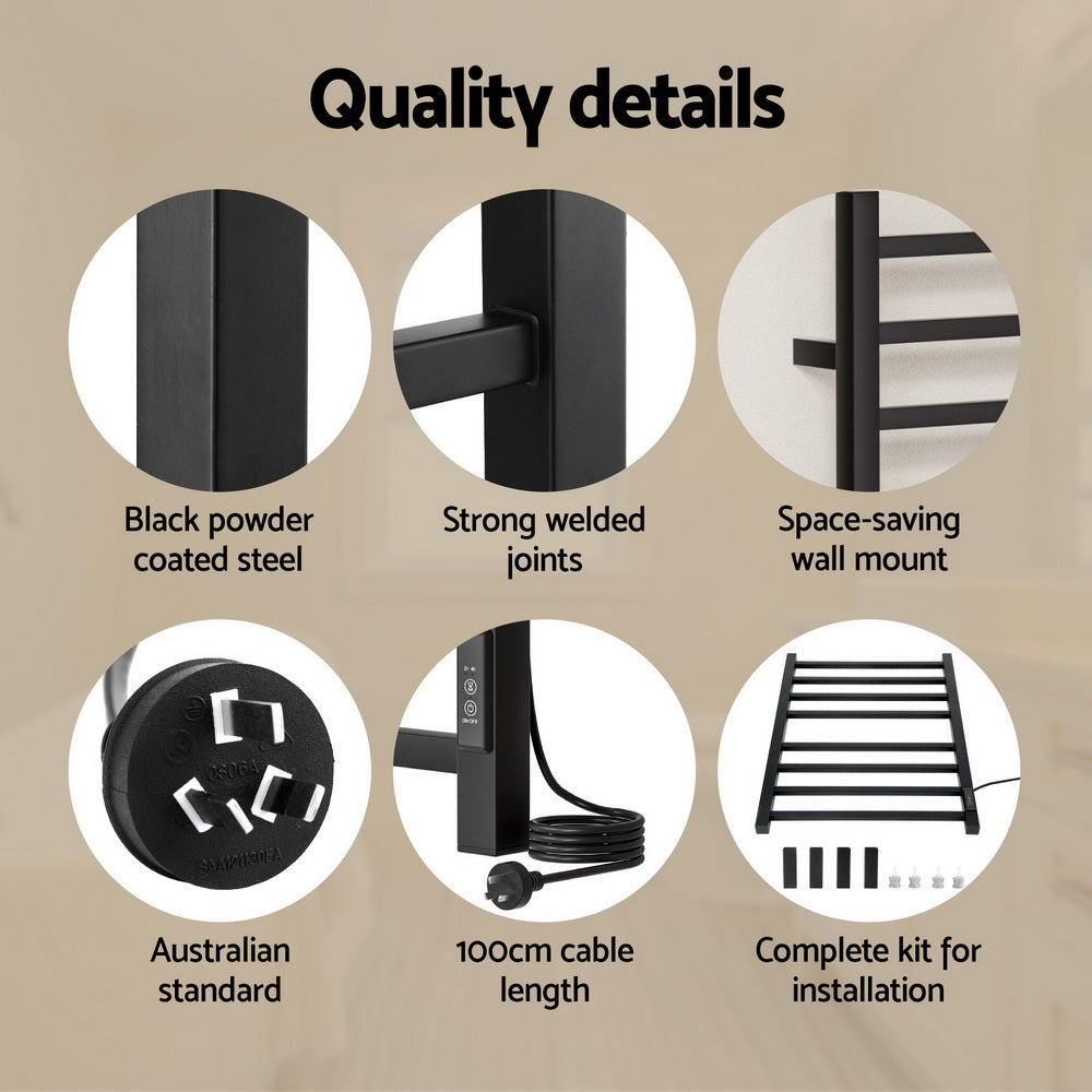 Devanti 8-Bar Electric Heated Towel Rack with Digital Timer - Bathroom Towel Warmer for Spa, Luxury Hotels & Home Use