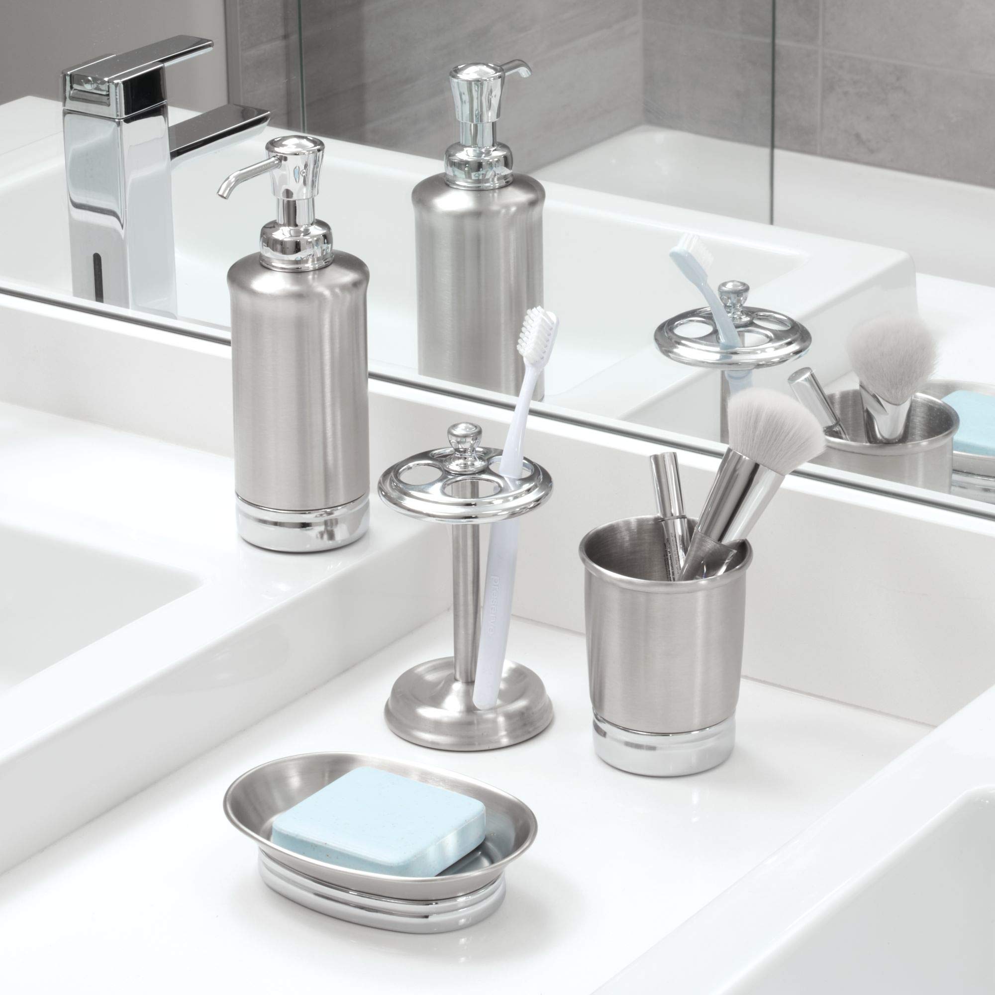 iDesign York Metal Tumbler - Stylish Makeup Brush & Toothbrush Organizer for Bathroom, Vanity, Desk, Dorm | 3.25