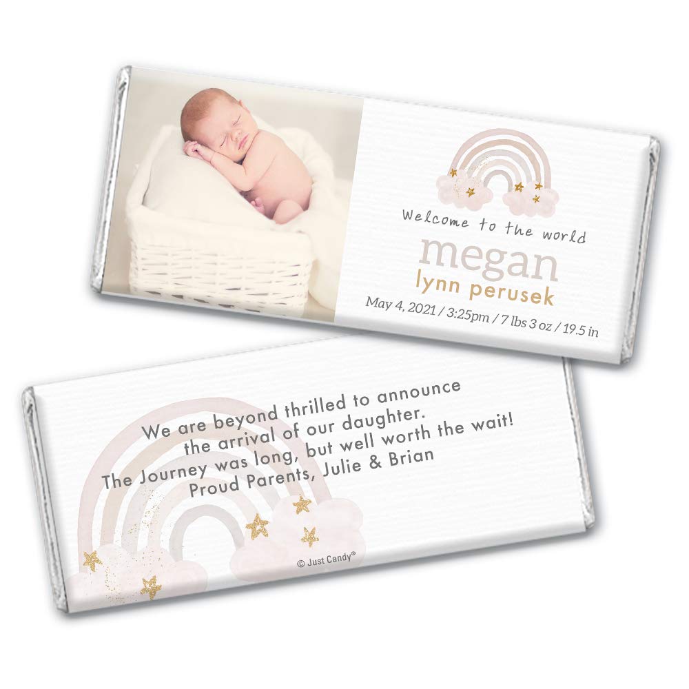Personalized Baby Birth Announcement Chocolate Bars - 36ct Custom Candy Favors for Newborn Celebrations - Perfect for Baby Showers, Baptisms, and Gender Reveal Parties
