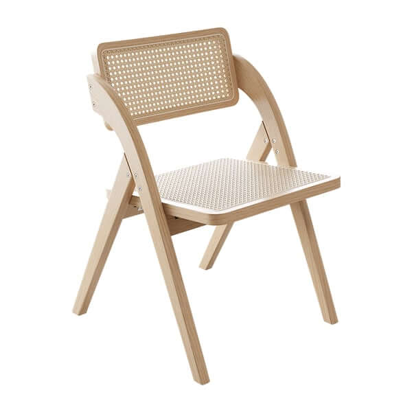 Japandi Style Natural Folding Dining Chairs (Set of 2) - Solid Wood Rattan Side Chairs for Kitchen, Dining Room & Outdoor Patio