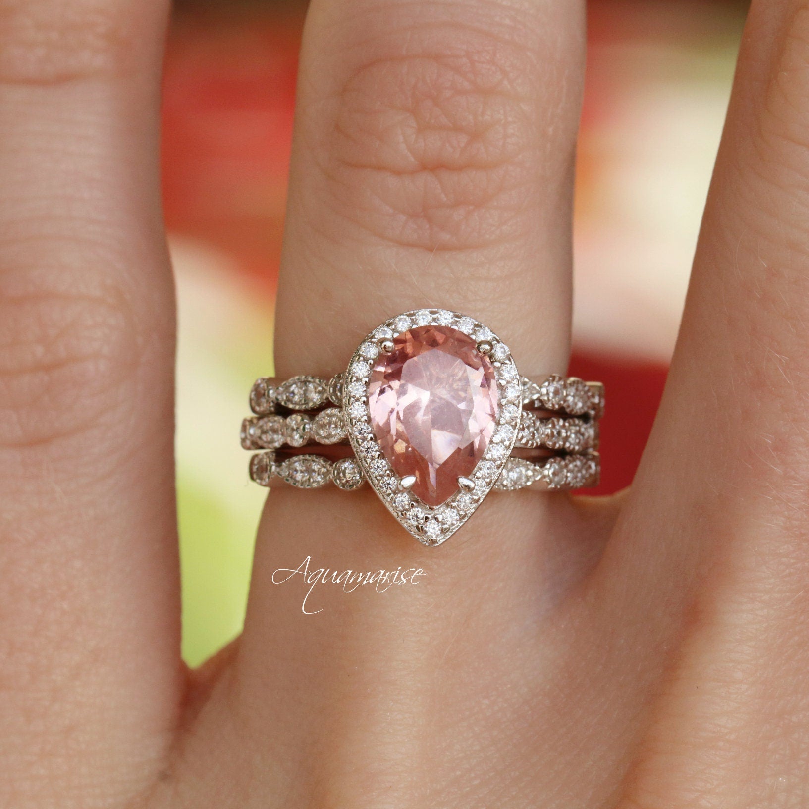 Exquisite Luxe Teardrop Morganite Ring in Sterling Silver - Elegant Jewelry for Weddings, Anniversaries & Special Occasions
