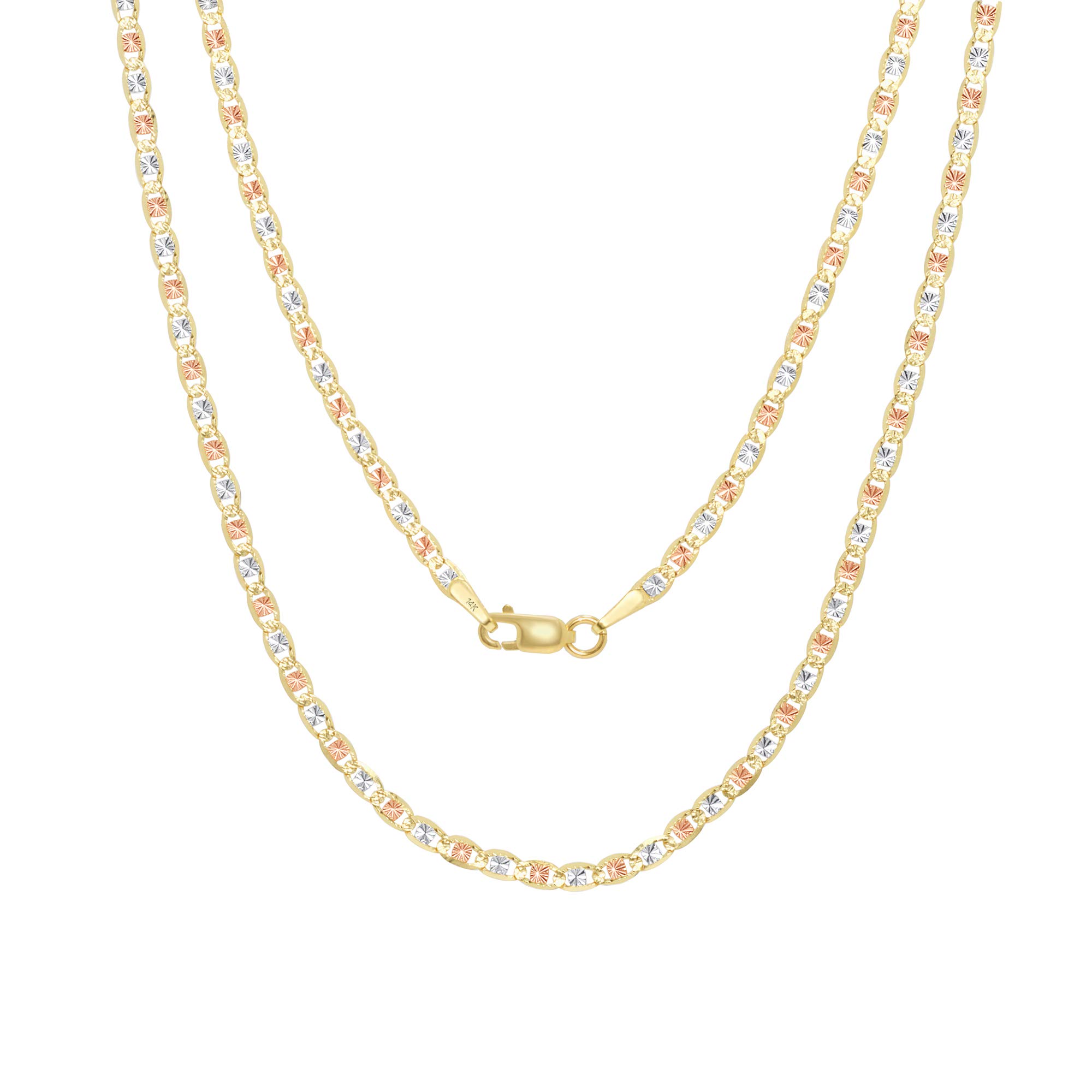 Nuragold 14K Real Yellow Gold & White Gold Solid Valentines Anchor Link Chain Necklace (16