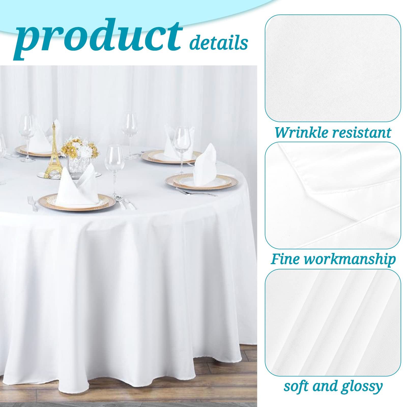 YMHPRIDE 6 Pack 120 Inch Round Tablecloth Set - Premium White Polyester Washable Table Covers for Wedding, Party, Dining, Banquet - Perfect for Indoor and Outdoor Events, Restaurant Decor, Holiday Gatherings
