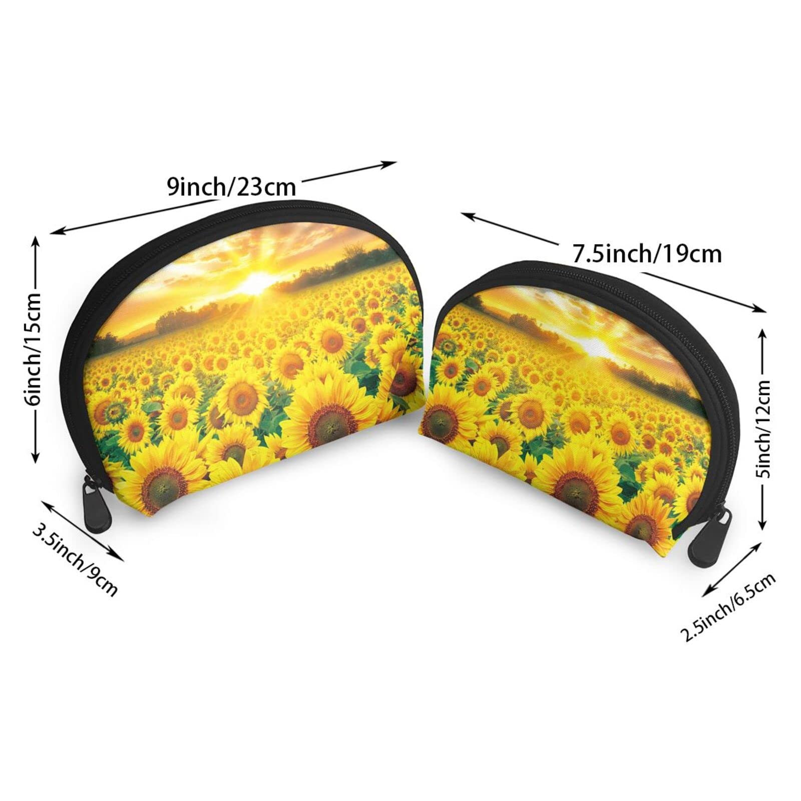 OTRAHCSD 2-Pack Sunflower Field Makeup Bags - Waterproof Cosmetic & Toiletry Organizer with Zipper for Travel, Gym, and Daily Use | Portable Zipper Pouch for Women & Girls