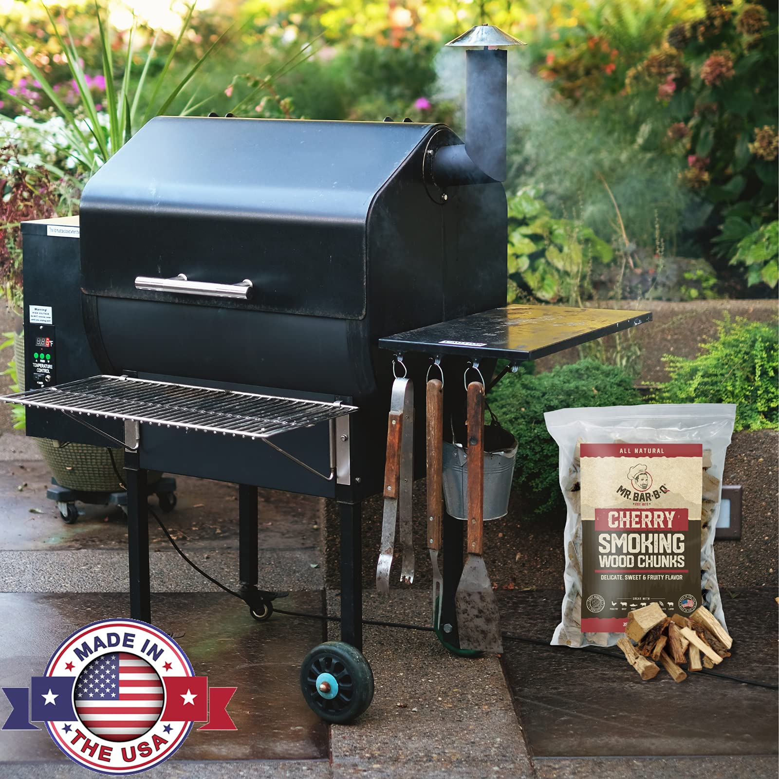 **3.5 Lb. Cherry Wood Chunks for Smoking & Grilling – Natural Sweet & Fruity Flavor – Perfect for Smokers, Gas Grills, Charcoal Alternatives – Ideal for BBQ, Backyard Grilling & Meat Smoking by Mr. Bar-B-Q**
