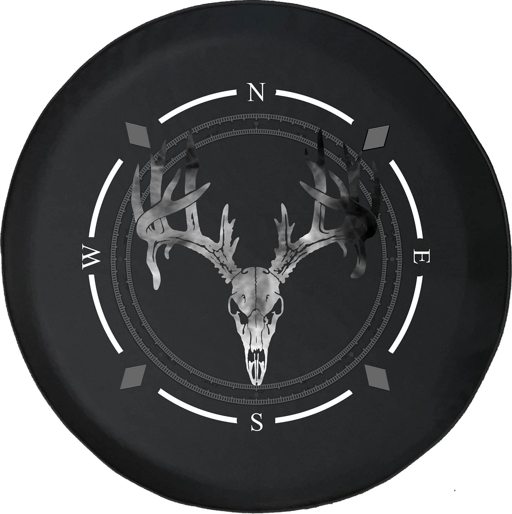 American Unlimited Spare Tire Cover with Compass & Smokey Deer Skull Design - Universal Fit for SUV, Trailer, RV & Most Vehicles - Perfect for Off-Road Adventures & Camping Trips