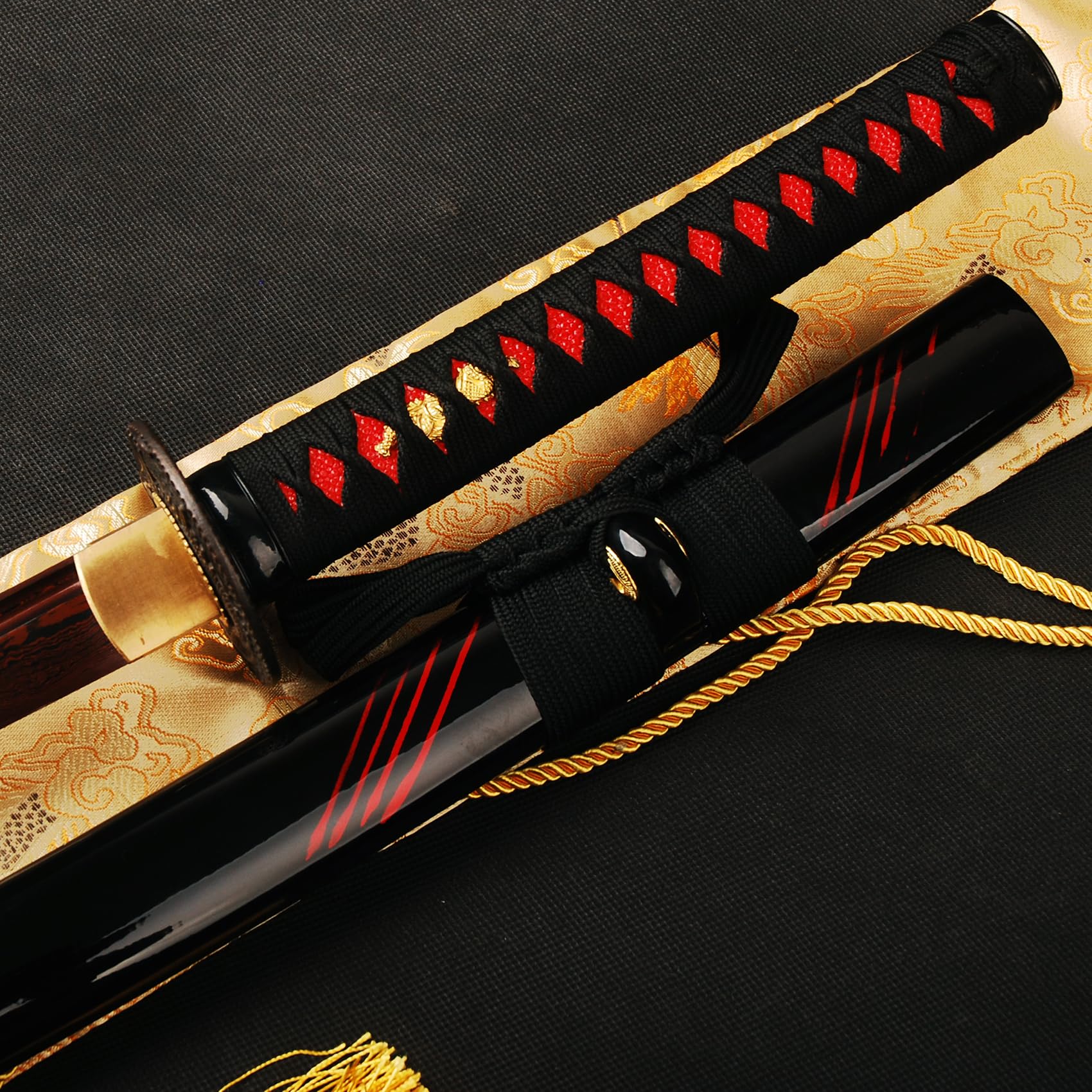 Premium Blood Red Damascus Steel Japanese Samurai Katana Sword with Dragon Tsuba - Handcrafted Folded Steel Blade for Martial Arts Training, Cosplay & Collectors