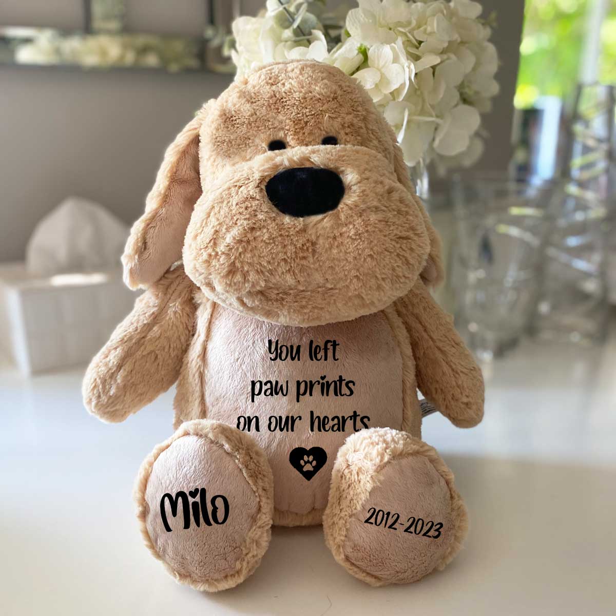 Personalized Pawprints on Our Hearts - Custom Memorial Dog Keepsake for Pet Loss Remembrance | Perfect for Pet Memorial Gifts, Dog Lovers & Sympathy Presents