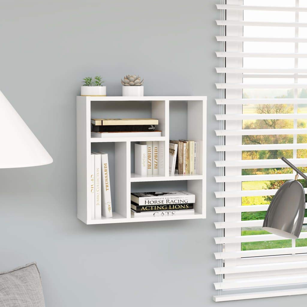 Floating Wall Shelves with 5 Compartments - Modern Wooden Cube Storage Shelf for Home & Office Decor - High Gloss White Display Shelves - Perfect for Living Room, Bedroom, Kitchen & Bathroom Organization