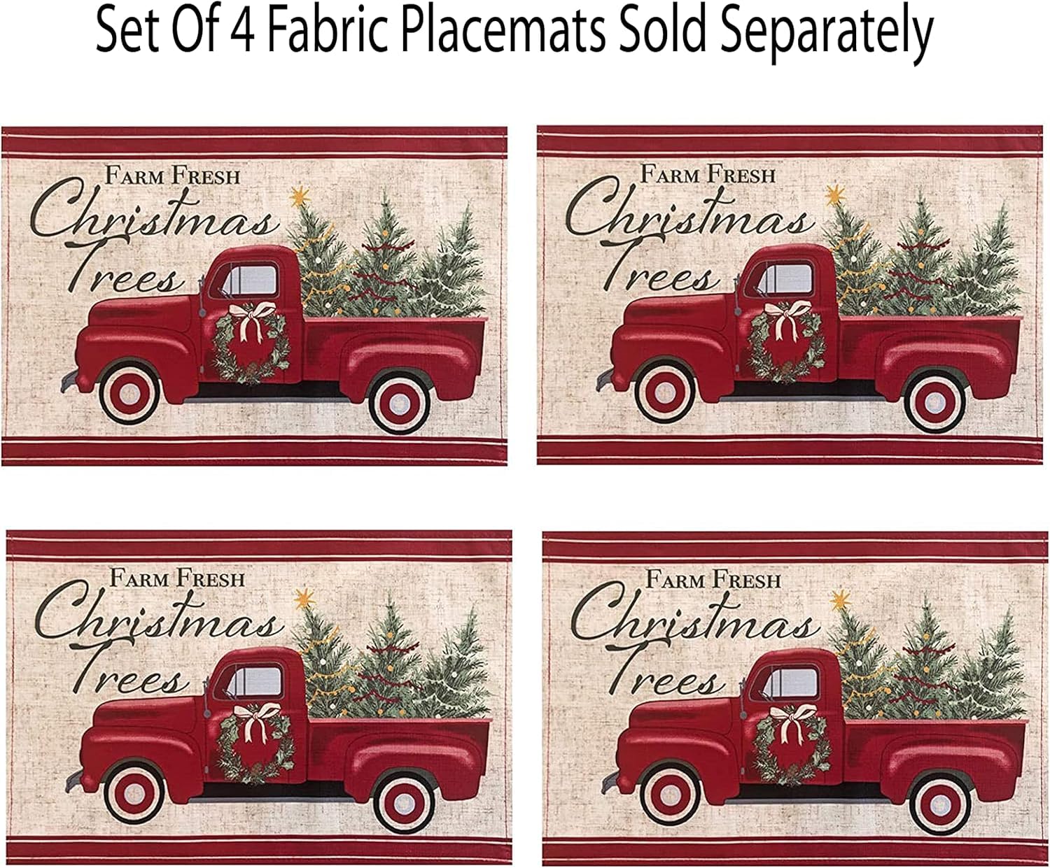 Newbridge Pine Hill Christmas Tree Farm Fabric Holiday Placemats - Set of 4 Nostalgic Retro Christmas Farm Truck Print Buffalo Check Placemats for Dining Table Decor, Seasonal Dinner Party & Cozy Winter Gatherings