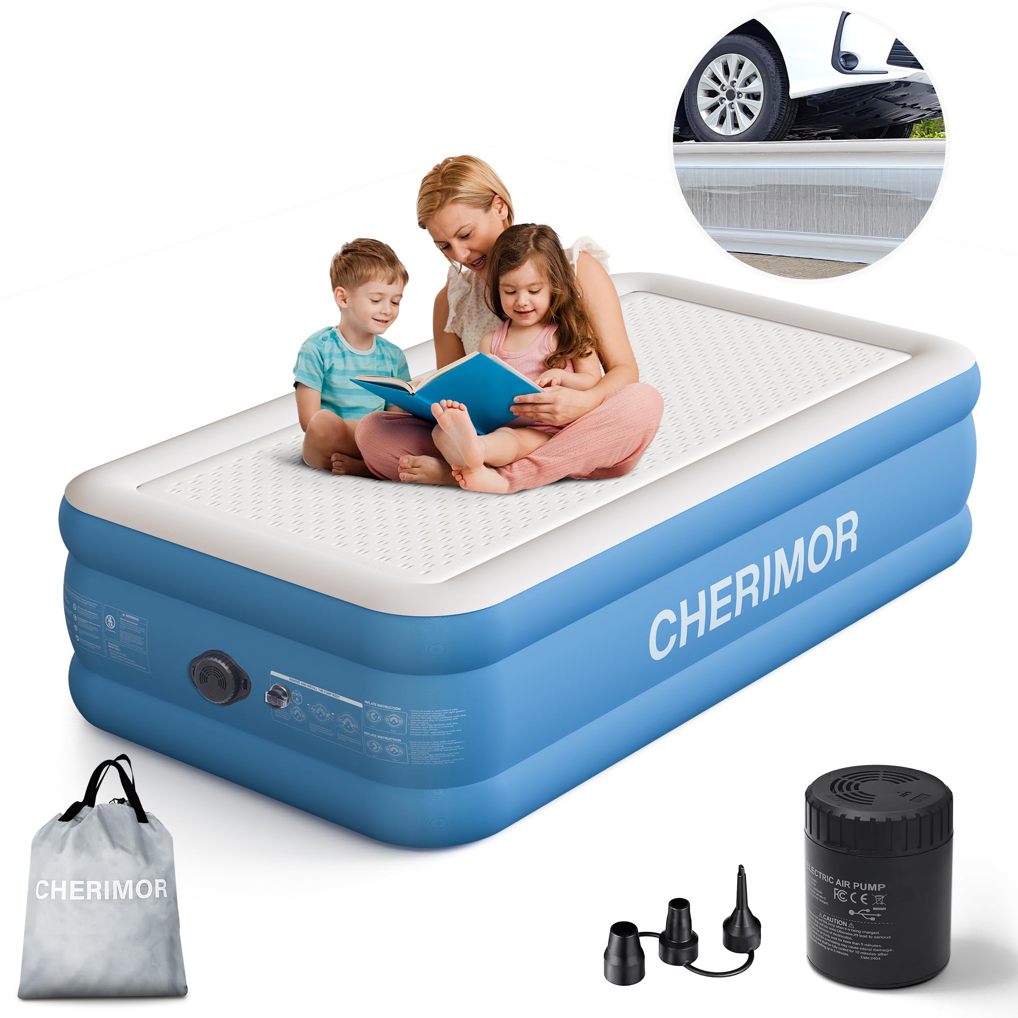 Twin Air Mattress with Built-in Pump - 1000 lbs Support, Air LockMax Technology, Wireless Inflatable Mattress for Camping & Home Use - 16