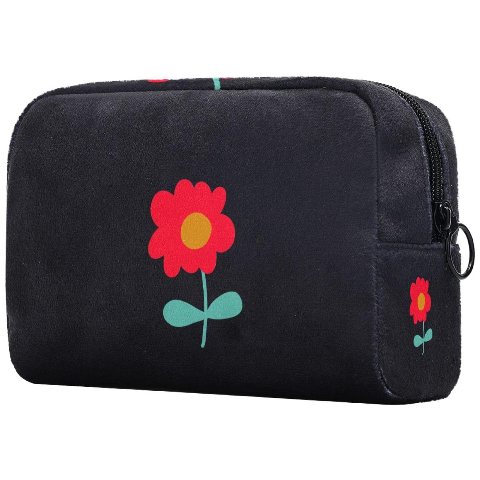 Cute Cartoon Flower Dark Grey Cosmetic Bag for Women - Large Roomy Travel Toiletry Organizer | Perfect for Makeup Storage, Travel Essentials & Gift Ideas