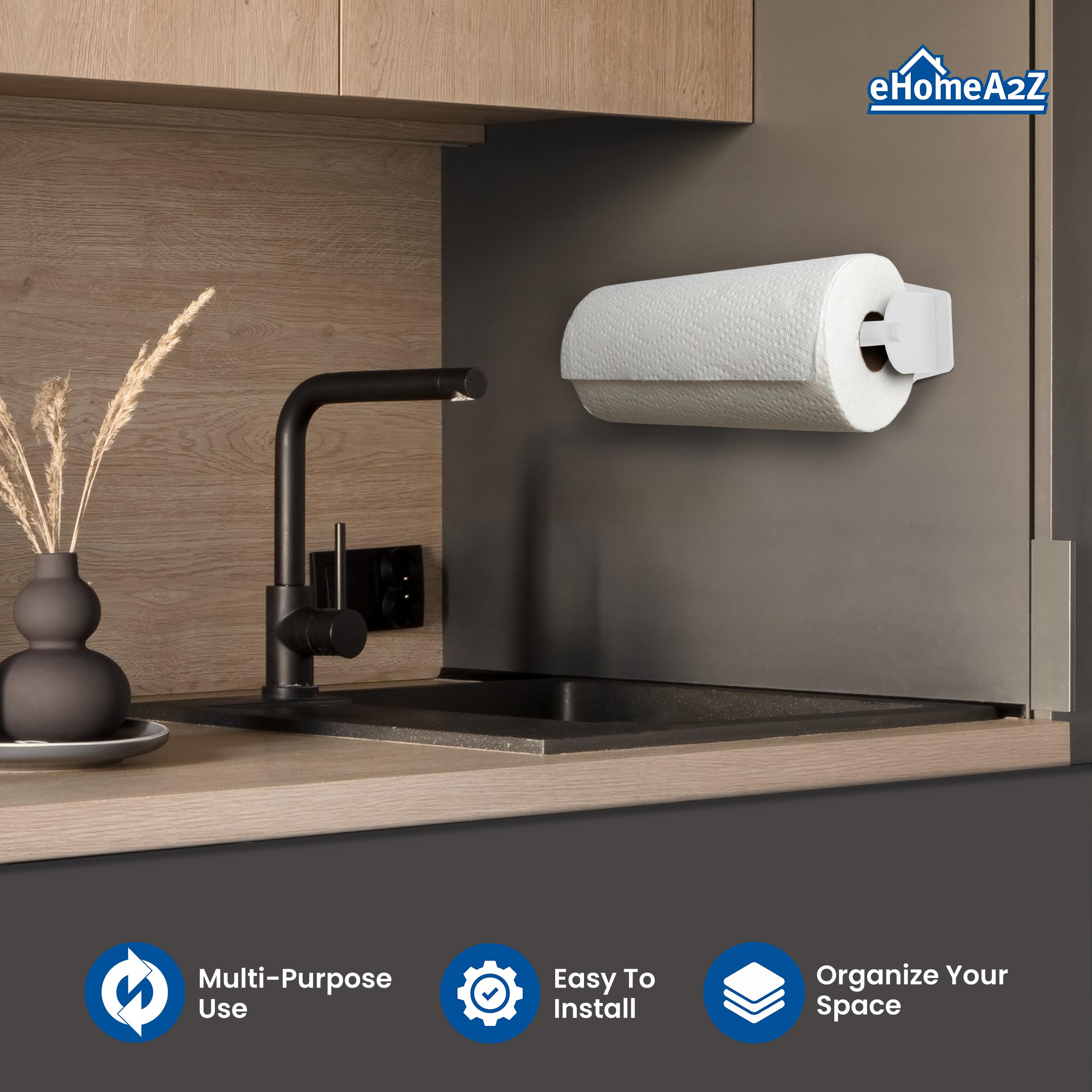 EHOMEA2Z Heavy Duty Magnetic Paper Towel Holder - Stainless Steel Refrigerator Organizer for Kitchen, Fridge, Bar, Grill, BBQ & RV - White (1 Pack) - Perfect for Hands-Free Access While Cooking, Cleaning & Outdoor Activities
