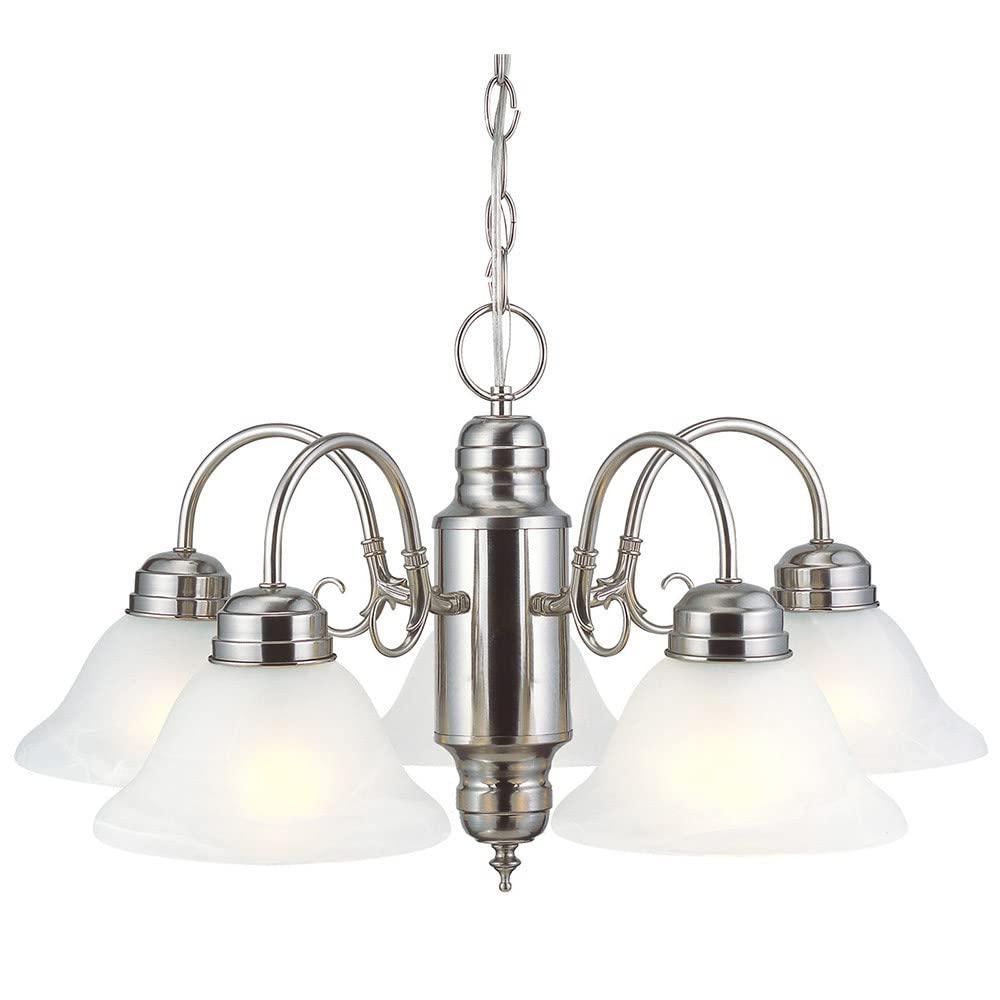 Millbridge 5-Light Chandelier with Alabaster Glass Shades - Dimmable Satin Nickel Finish for Dining Room, Foyer & Kitchen | Elegant Ceiling Lighting Fixture for Home Decor & Dinner Parties