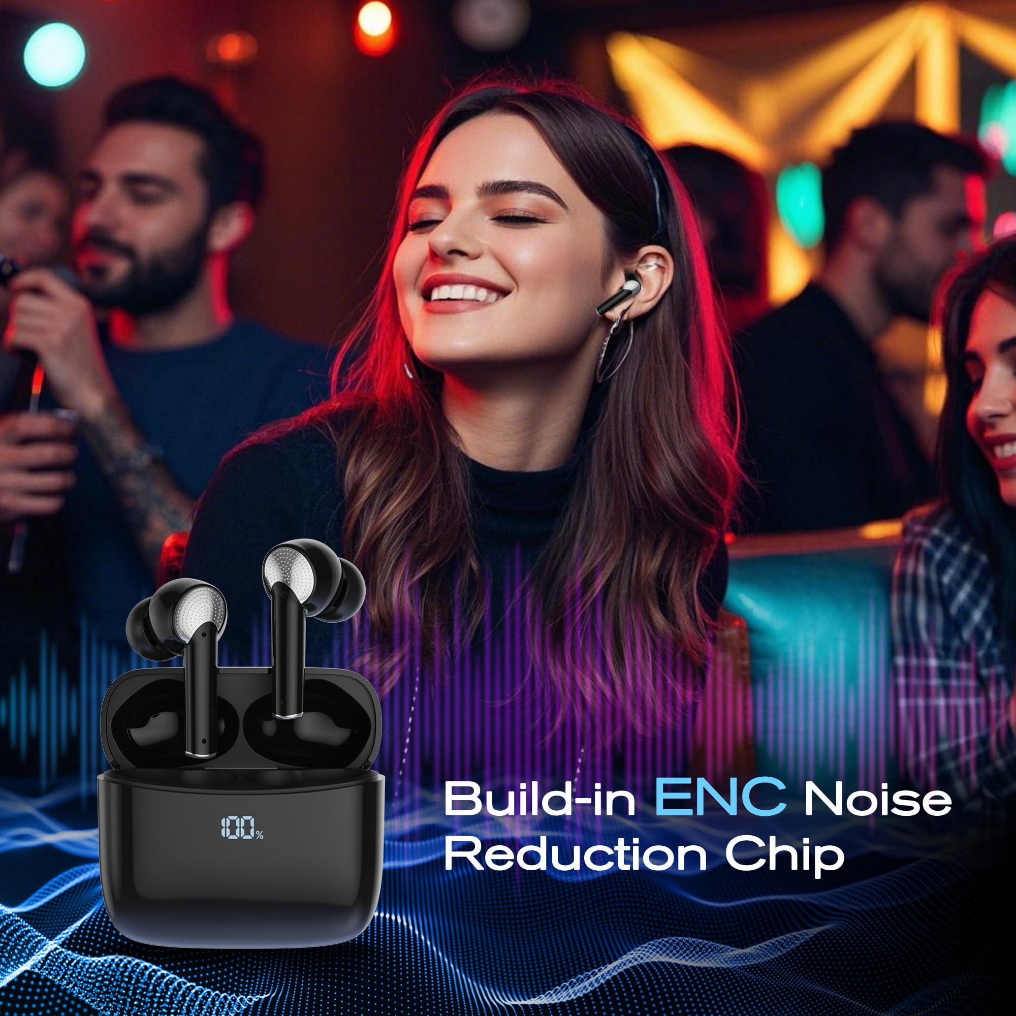 Wireless Bluetooth Earbuds with Noise Cancellation - 151H Long Battery Life True Wireless Earphones for iPhone, Android, Laptop, Tablet - Perfect for Workouts, Commuting & Travel