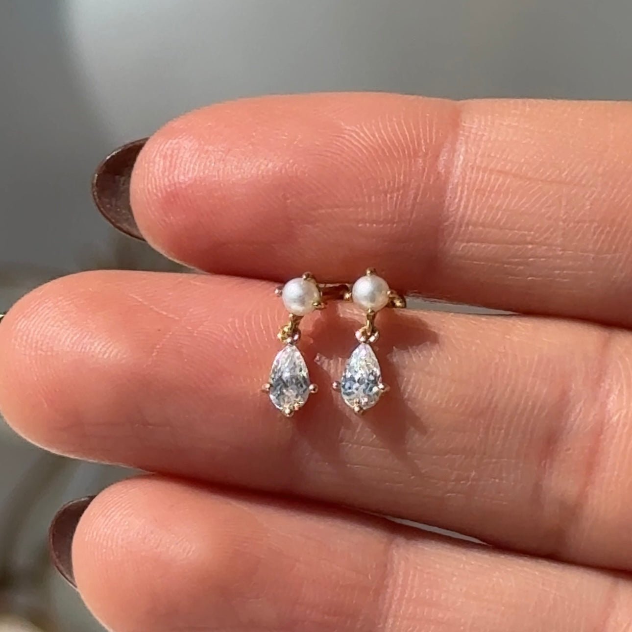 14K Yellow Gold Pearl & Marquise Drop Flat Back Stud Earrings - Elegant Dangle Earrings for Women, Perfect for Weddings, Parties & Everyday Wear