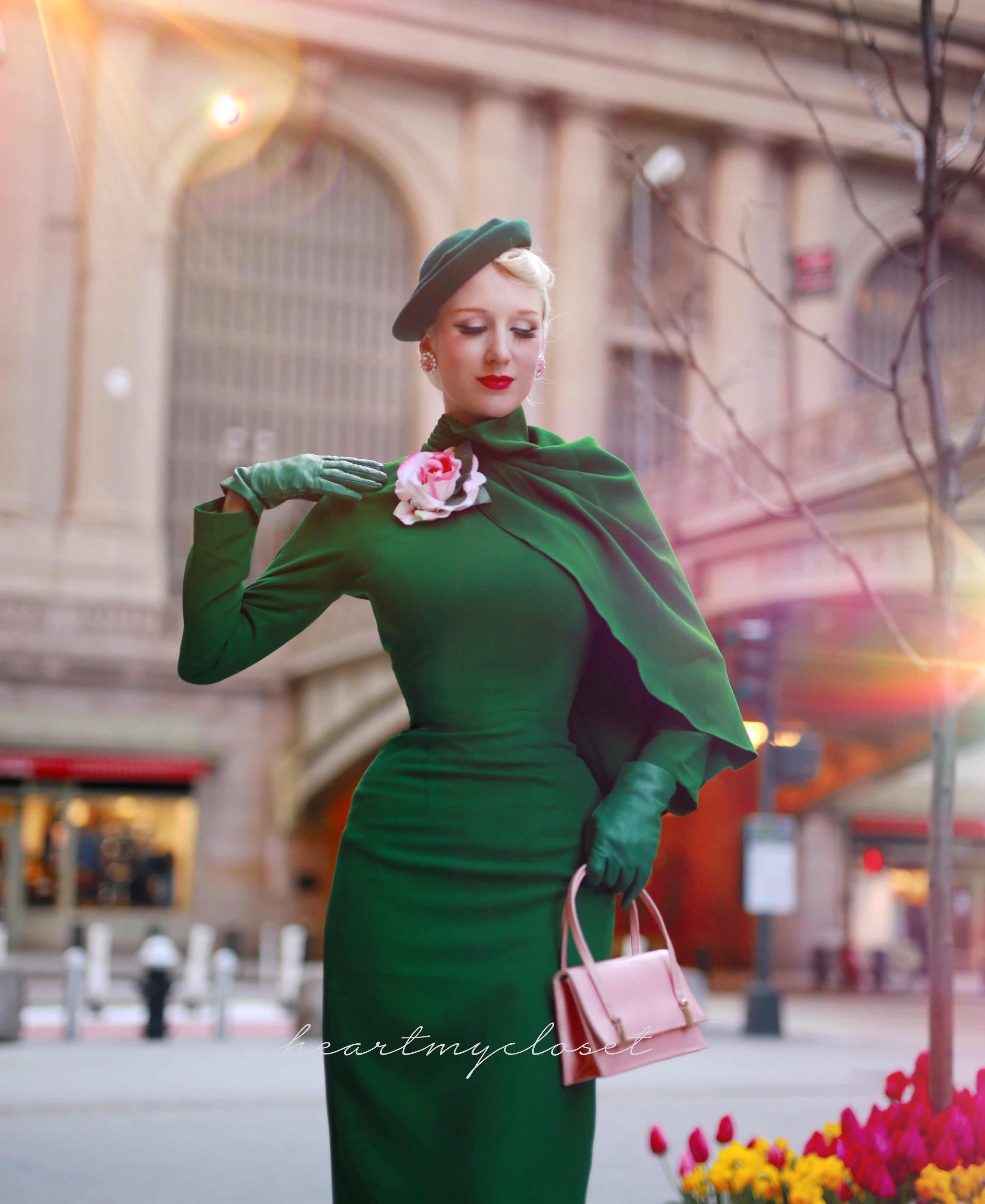 Elegant Green Semi Cape Dress - Meghan Markle Inspired Midi Dress for Women | Perfect for Weddings, Parties, and Special Occasions