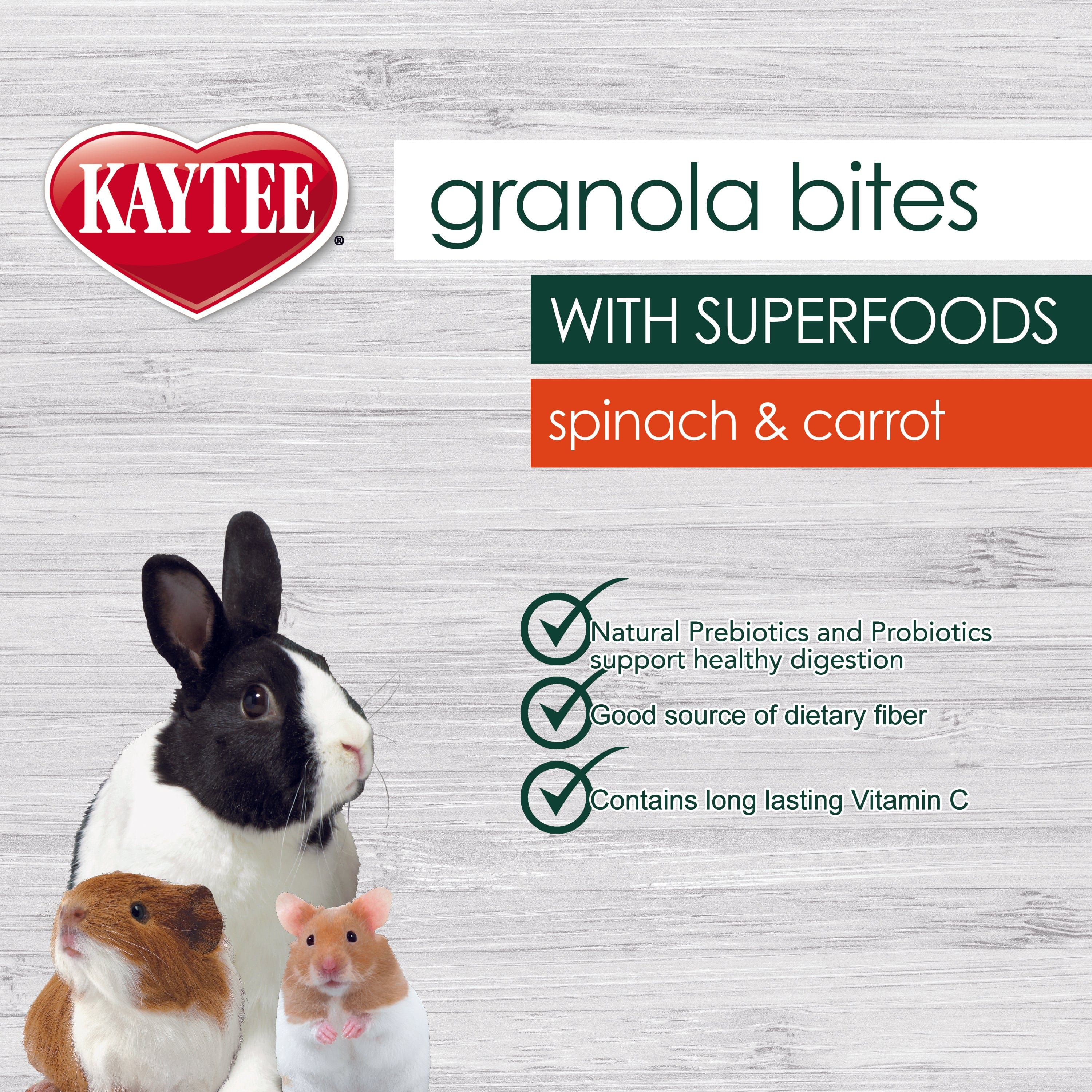 Kaytee Granola Bites with Superfoods - Spinach & Carrot Flavored Healthy Treats for Small Pets - Perfect for Hamsters, Rabbits & Guinea Pigs - Snack Time & Training Rewards