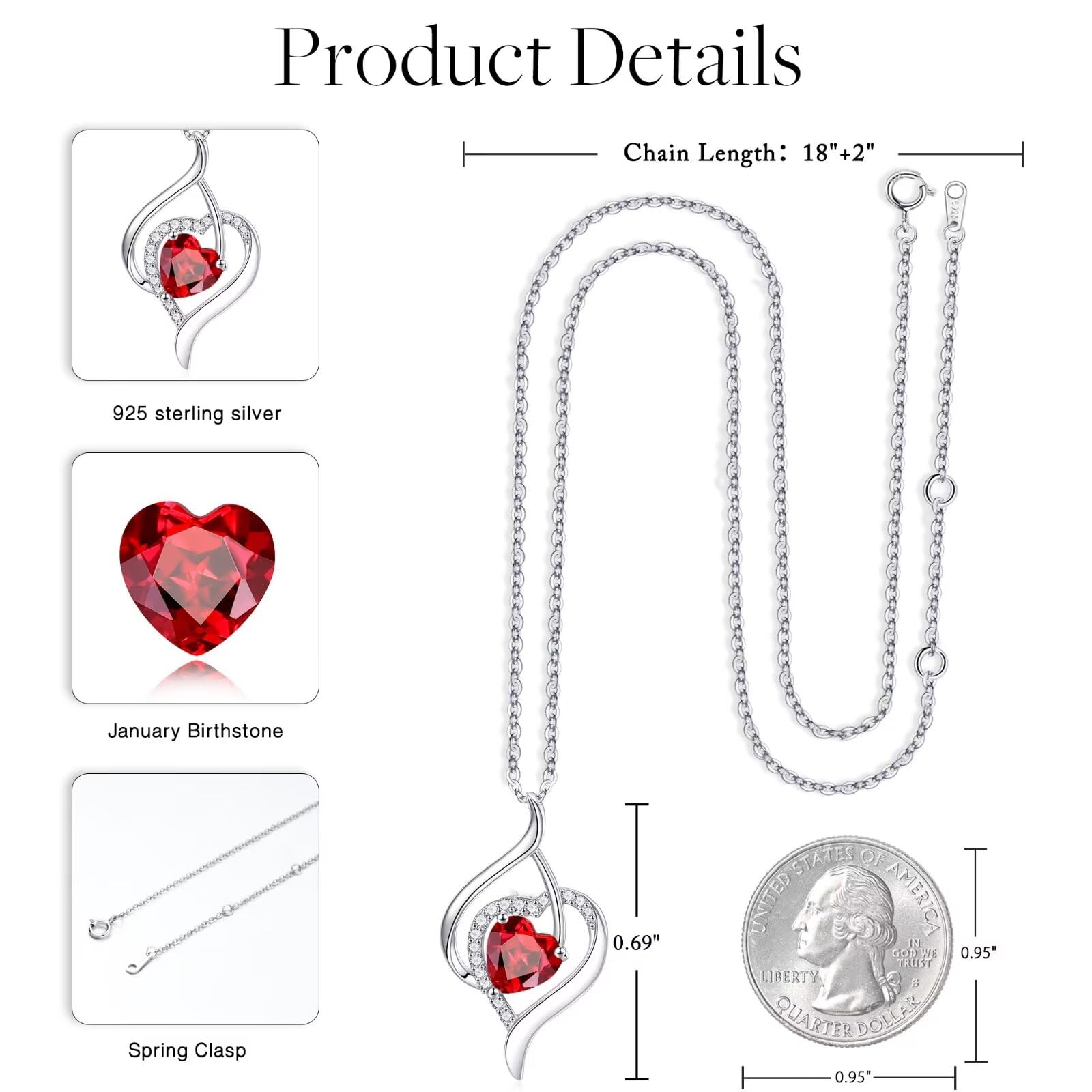 925 Sterling Silver Birthstone Heart Necklace for Women - Personalized Anniversary Birthday Gift for Wife Mom Sister | Elegant Jewelry for Everyday Wear & Special Occasions