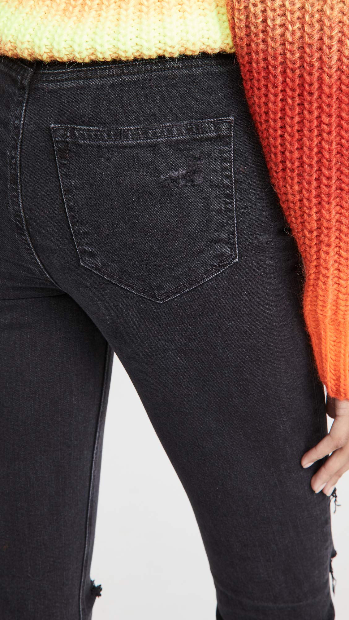 PAIGE Women's Sarah High Rise Slim Fit Straight Leg Crop Jean - Black ACE Destructed (Size 31) | Comfortable Stretch Denim Pants for Casual Wear & Everyday Outfits