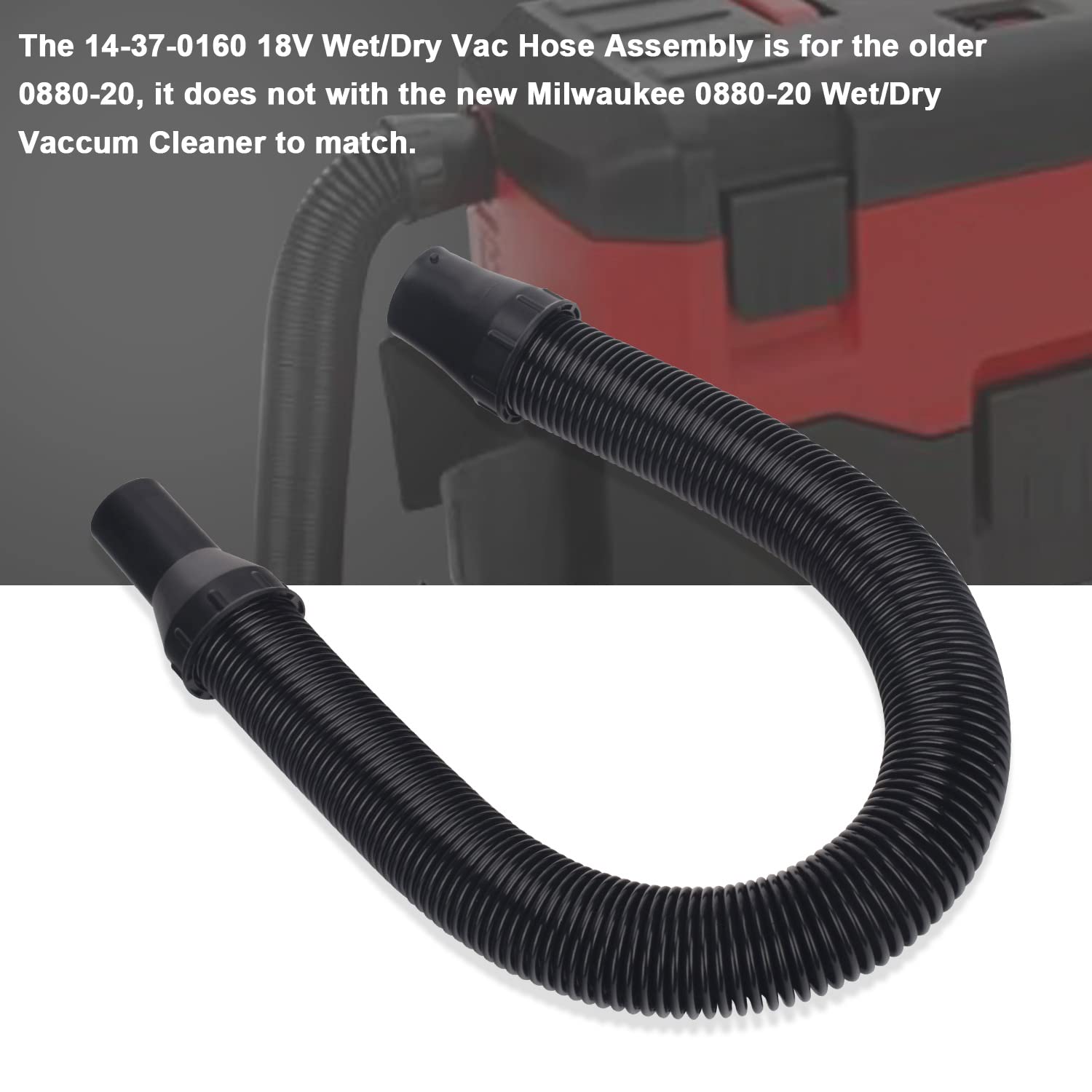 Milwaukee 0880-20 Vacuum Hose Replacement 14-37-0160 - Compatible with 18V Wet/Dry Vacuum Cleaner - Durable Vacuum Accessory for Home Cleaning, Workshop & Construction Sites