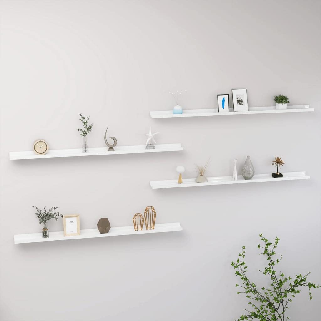 Floating Wall Shelves Set of 4 - High Gloss White Wooden Shelves 45.3