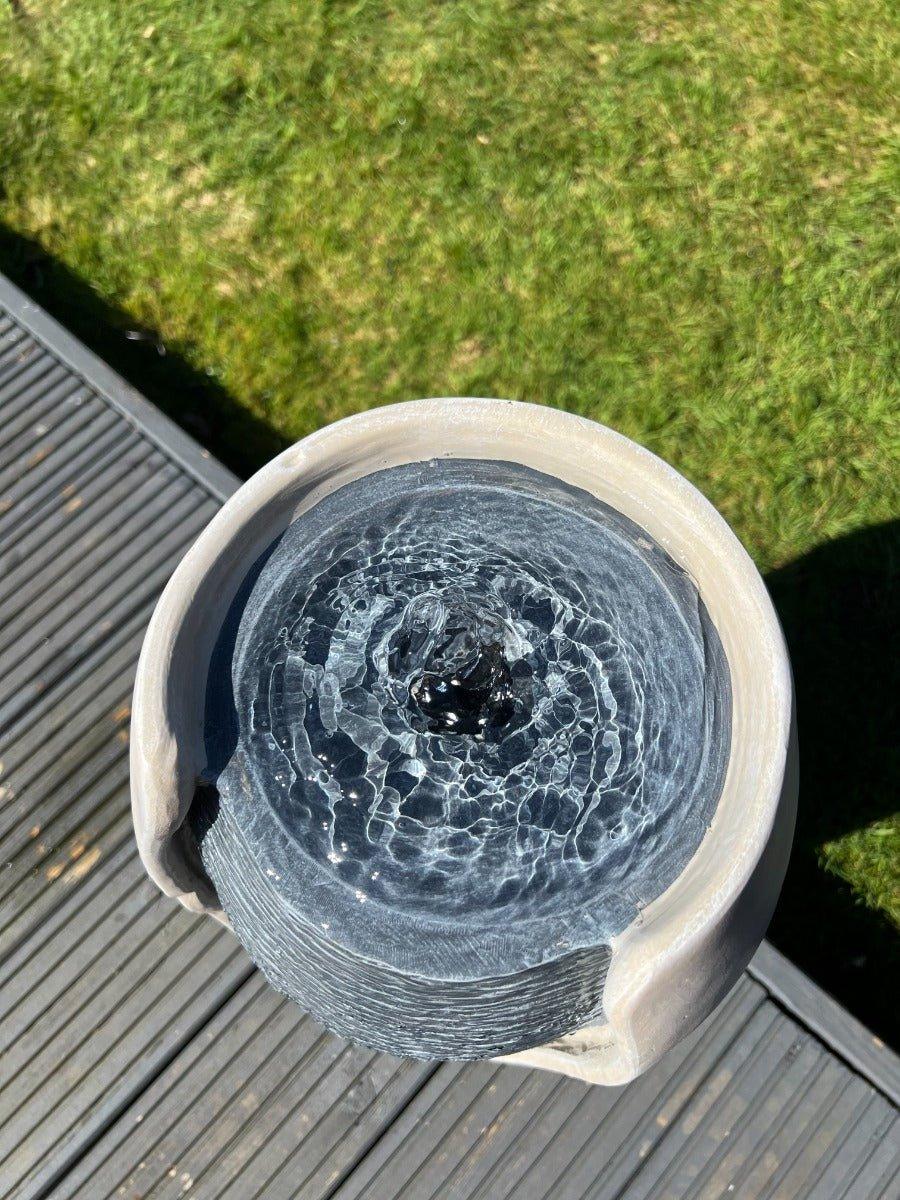 Solar Powered Open Vase Water Feature with LED Lights - White/Grey - 27x25x50cm - Perfect for Garden, Patio, and Outdoor Decor