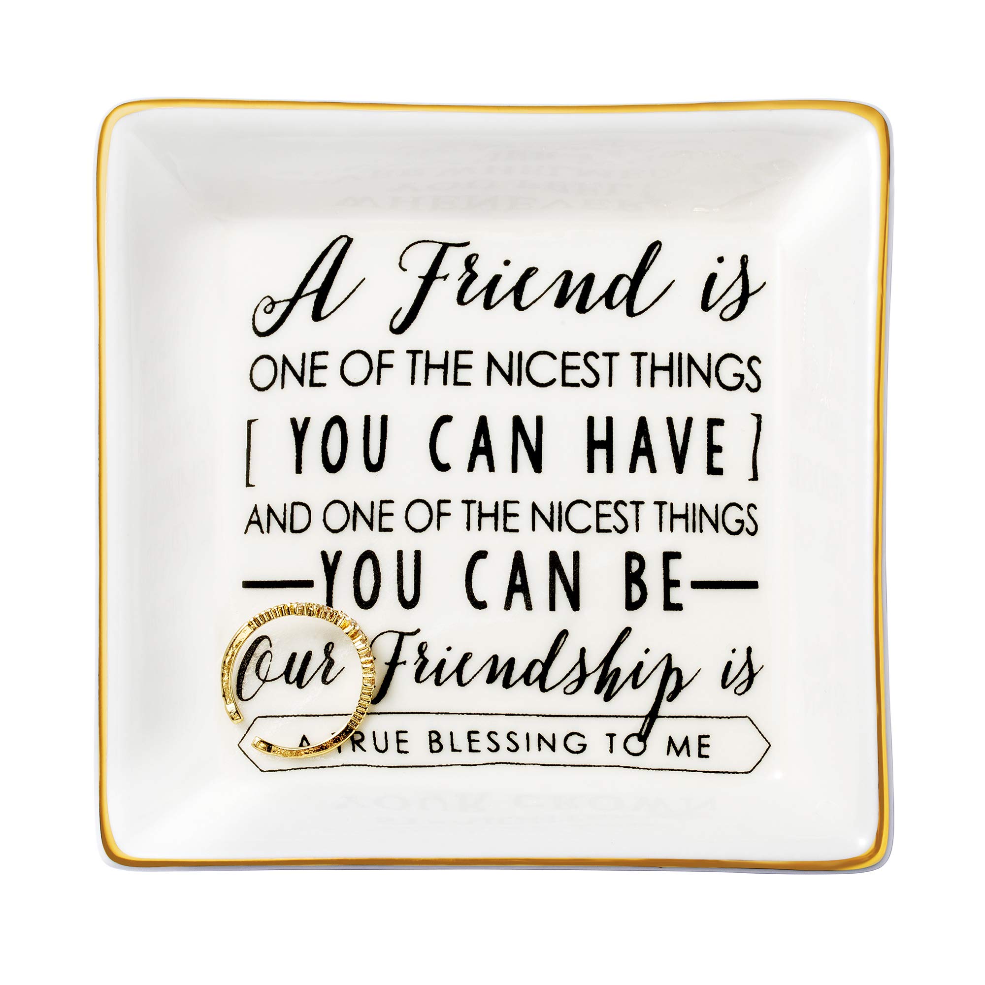 JoycuFF Friendship Gifts for Women - Unique BFF Jewelry Ring Trinket Dish, Perfect for Best Friend, Mother's Day, Birthday, Thanksgiving & Christmas - Ideal for Home Decor, Vanity Tray & Gift Giving