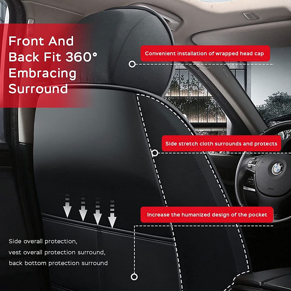 Premium Leather Car Seat Covers for Ford Mustang 2004-2020 Models - Waterproof All-Season Front Seat Protectors (Black & Red, 2-Piece Set) | Perfect for Daily Commuting, Road Trips & Car Interior Protection