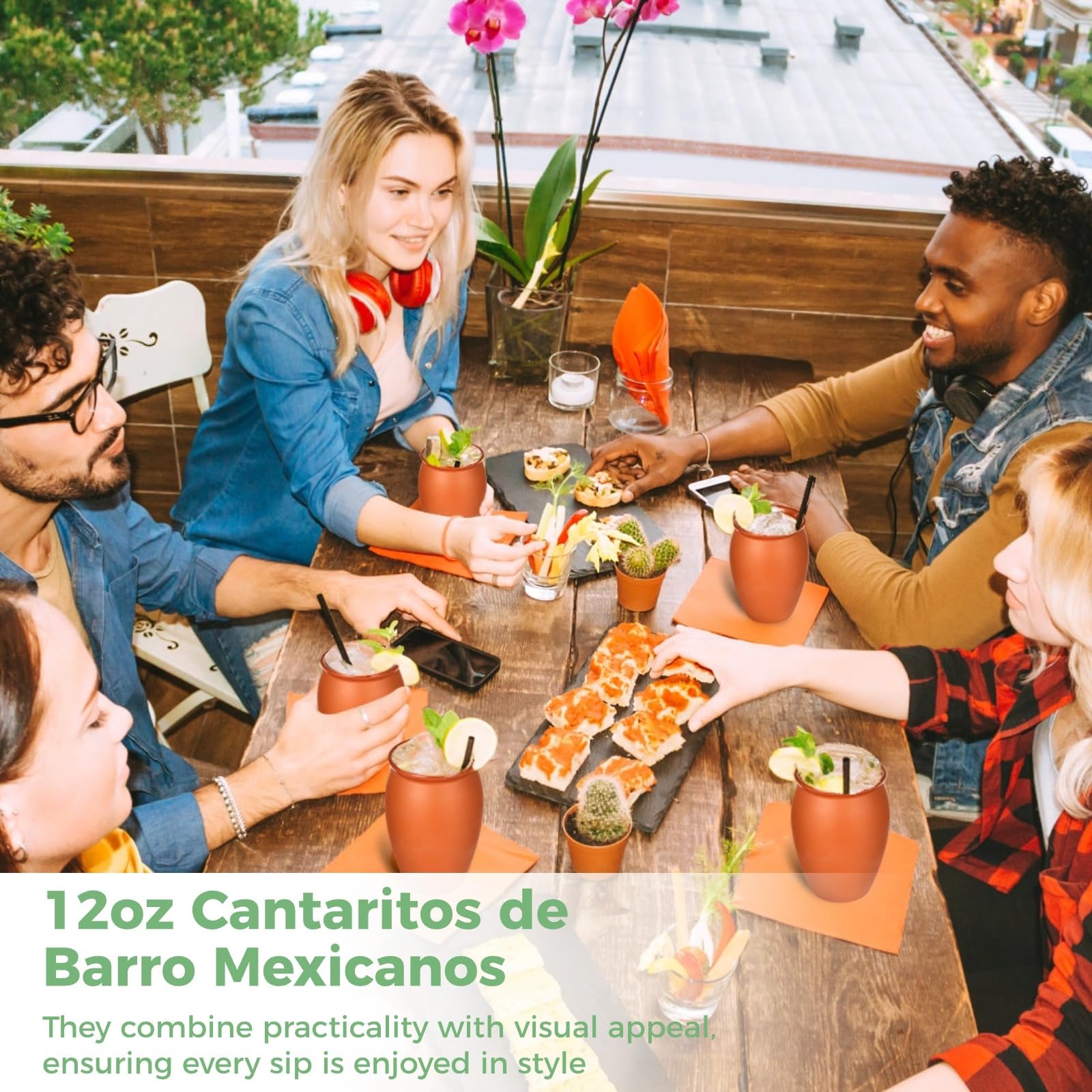 6 PCS Mexican Red Clay Drinking Cups - 12oz Cantaritos de Barro for Tequila, Margaritas, Mojitos | Traditional Handcrafted Pottery Shooters | Perfect for Cocktail Parties, Mexican Fiestas & Home Decor