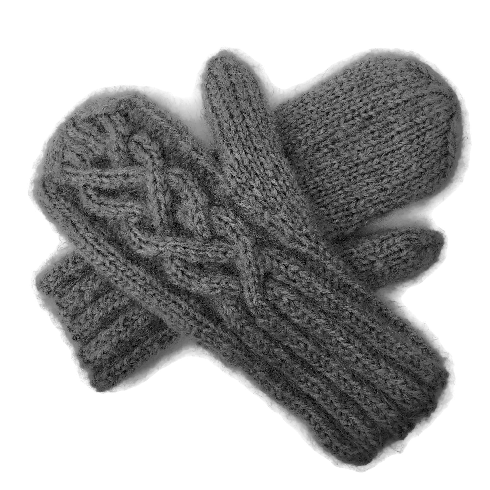 Warm Gray Hand Knit Wool & Mohair Mittens with Celtic Cable Twist - Cozy Winter Accessories for Outdoor Activities & Cold Weather Fashion