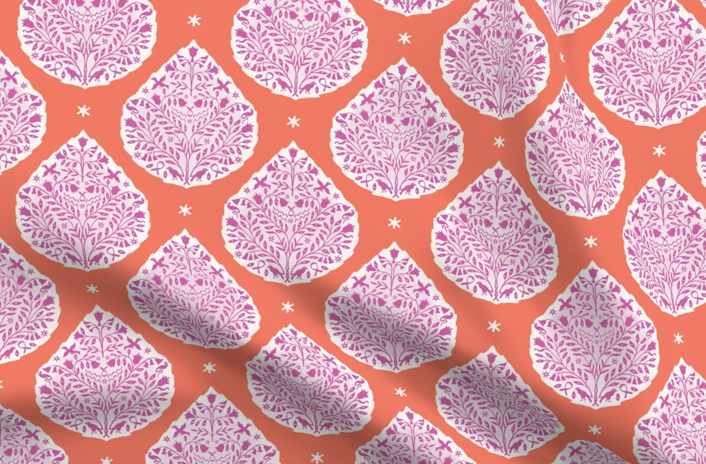Teardrop Paisley Printed Minky Fabric - Pink Orange Coral Magenta Bohemian Boho Style Fat Quarter for Sewing Baby Blankets, Quilt Backing & Plush Projects | Soft Egyptian Cotton Blend for DIY Crafts & Home Decor