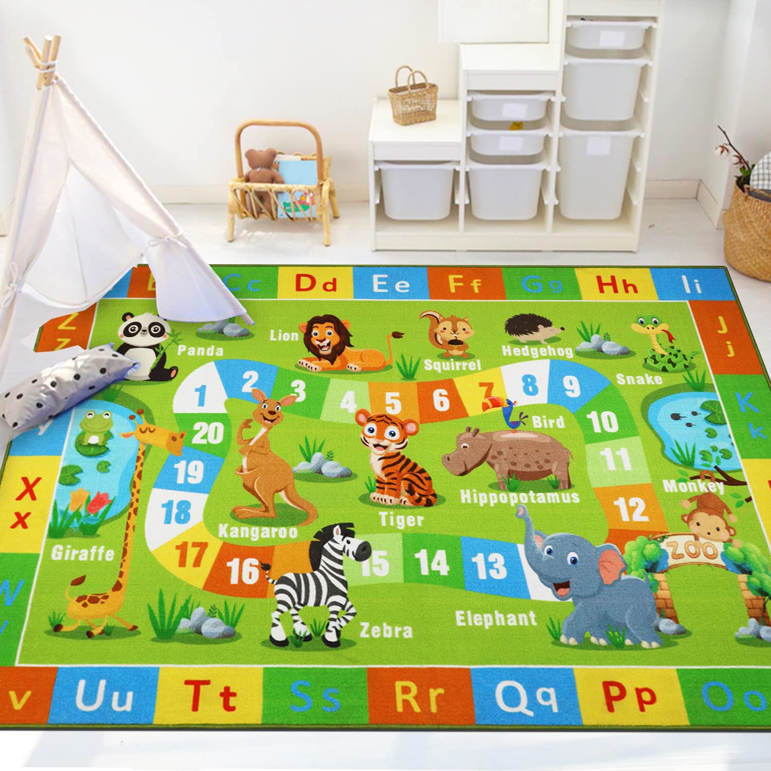 Non-Slip ABC Alphabet & Numbers Educational Play Mat for Kids - 5'x6.5' Machine Washable Carpet for Playroom, Bedroom & Classroom | Safe Toddler Rug for Boys & Girls | Perfect for Learning, Playtime & Nursery Decor