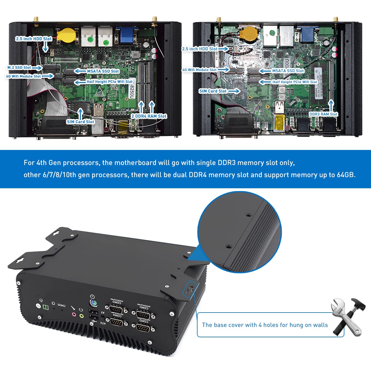 Fanless Industrial Mini PC - Intel Core i7-10510U, 8GB RAM, 512GB SSD + 1TB HDD, Windows 10 Pro, HDMI/VGA, RS485/232 COM, GPIO, LPT, WiFi, USB 3.0 - Perfect for Factory Automation, Digital Signage & Embedded Systems