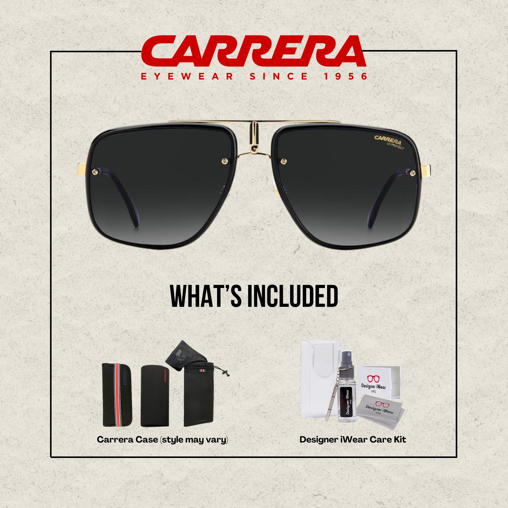 Carrera GLORY II Rectangle Sunglasses for Men - Polarized UV Protection + Free Designer iWear Eyewear Kit | Perfect for Driving, Beach & Outdoor Activities