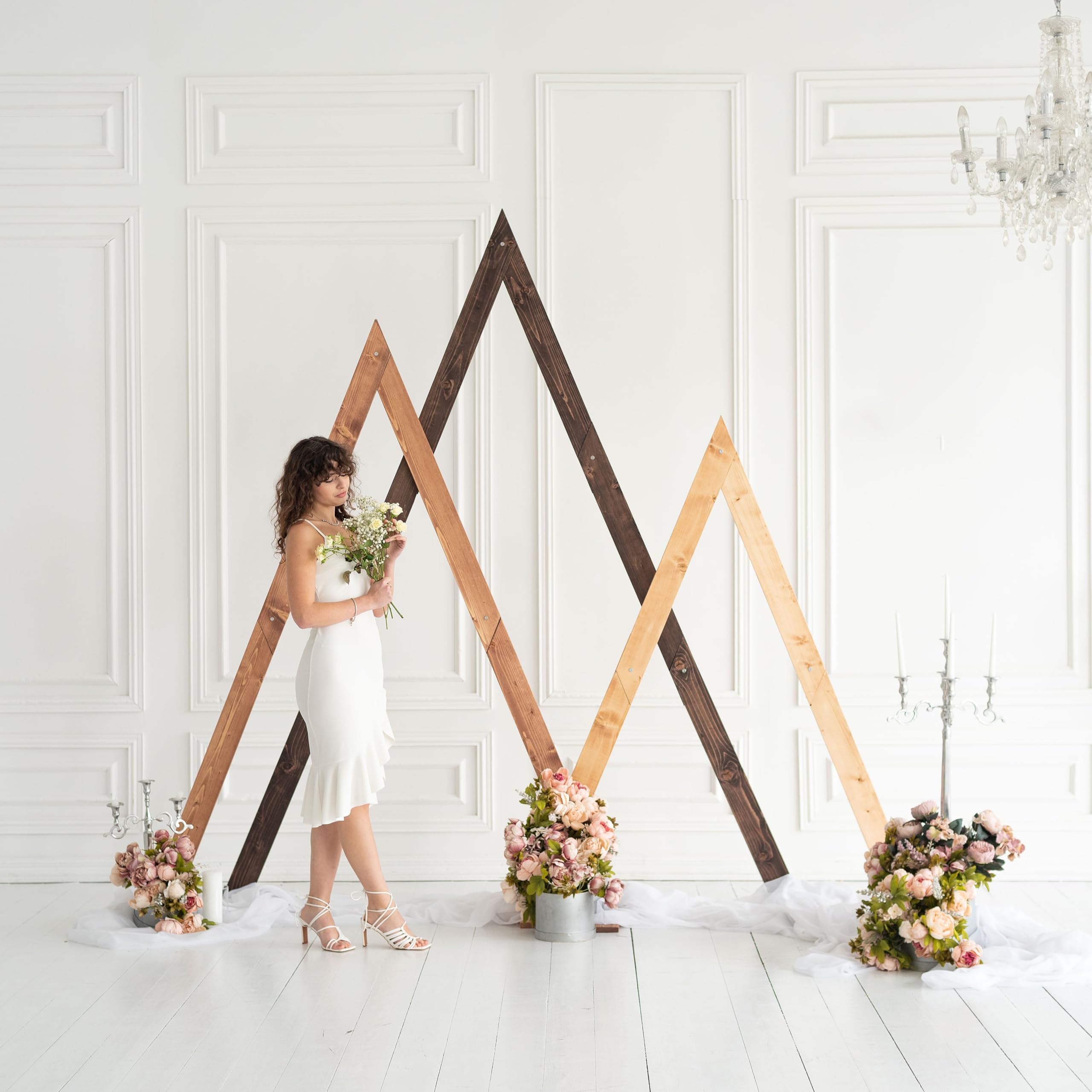 Boho Wedding Arch - Rustic Wooden Arbor for Ceremony & Anniversary Decor - Natural Geometric Backdrop Stand with Triangle Frame - Perfect for Outdoor Weddings, Garden Parties & Boho-Themed Events