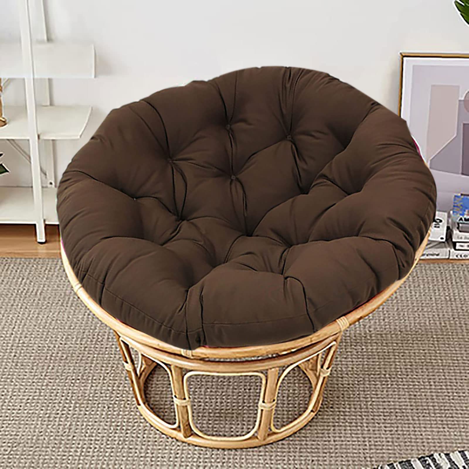 Premium Papasan Chair Cushion for Outdoor Egg Chairs & Rattan Swivel Chairs - Thick Comfortable Swing Chair Cushion (51.1 inch/130cm Coffee) - Indoor & Outdoor Use - Perfect for Patio, Garden, Sunroom & Relaxation